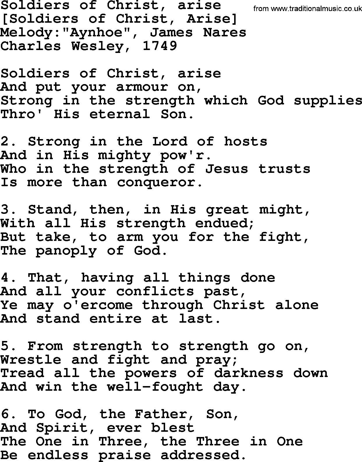 Old English Song: Soldiers Of Christ, Arise lyrics