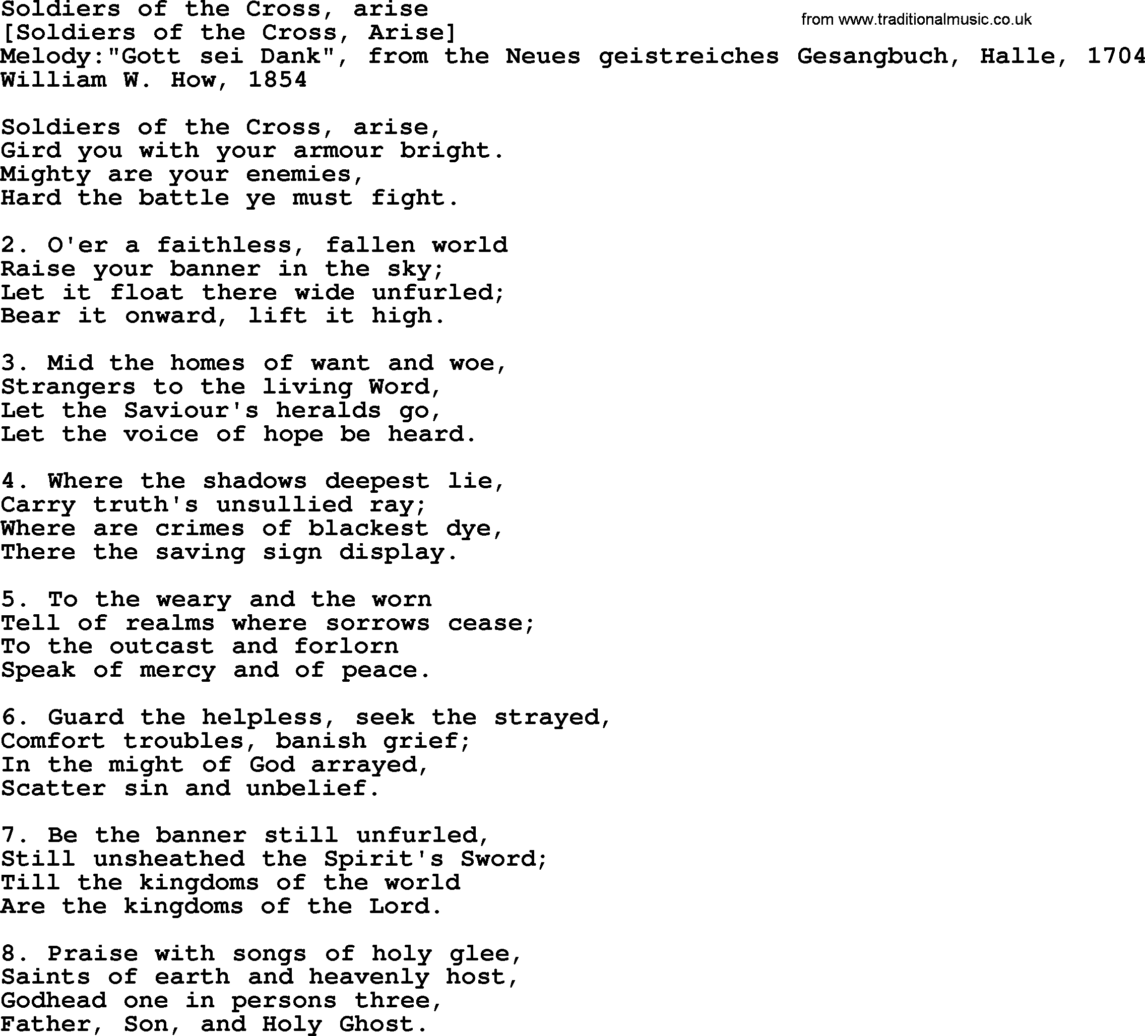 Old English Song: Soldiers Of The Cross, Arise lyrics