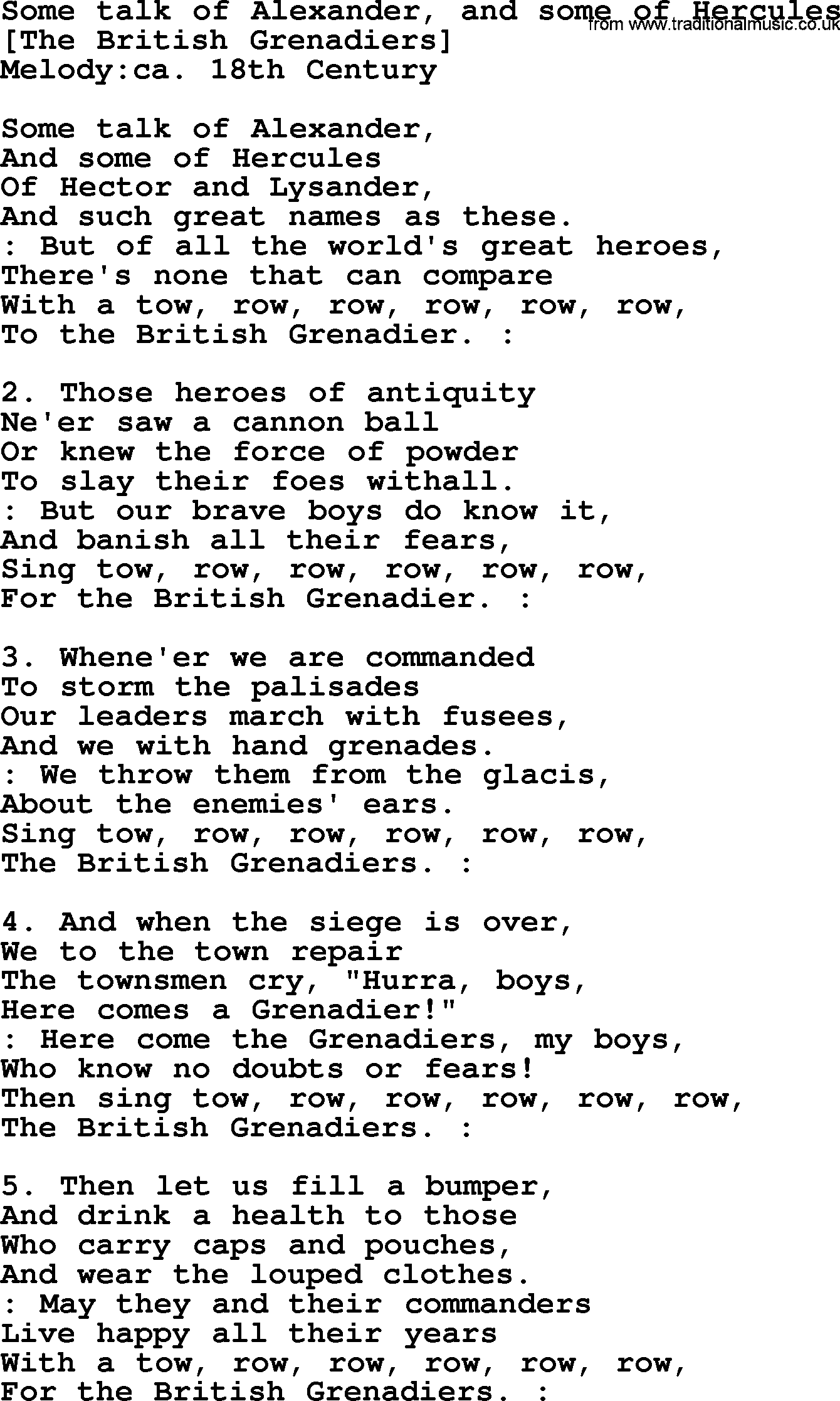 Old English Song: Some Talk Of Alexander, And Some Of Hercules lyrics