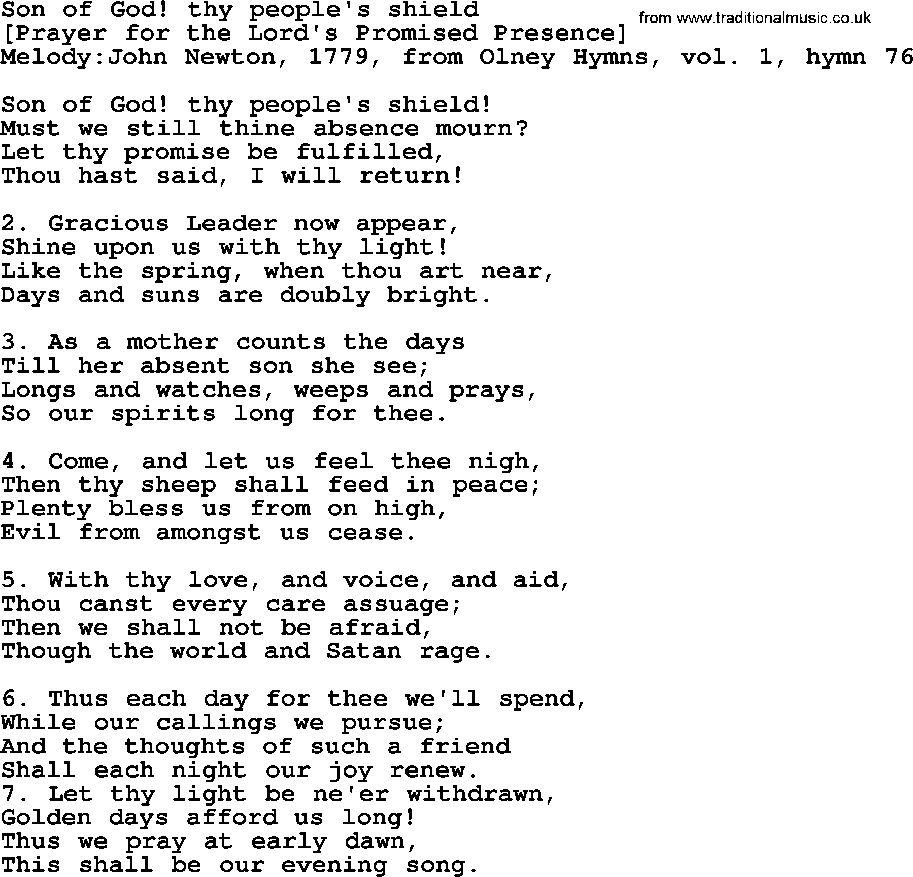 Old English Song: Son Of God! Thy People's Shield lyrics
