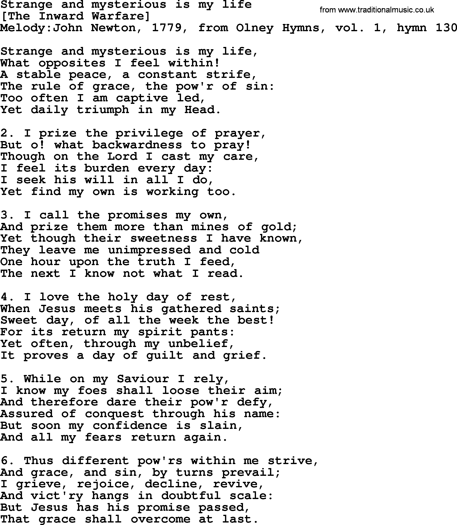 Old English Song: Strange And Mysterious Is My Life lyrics