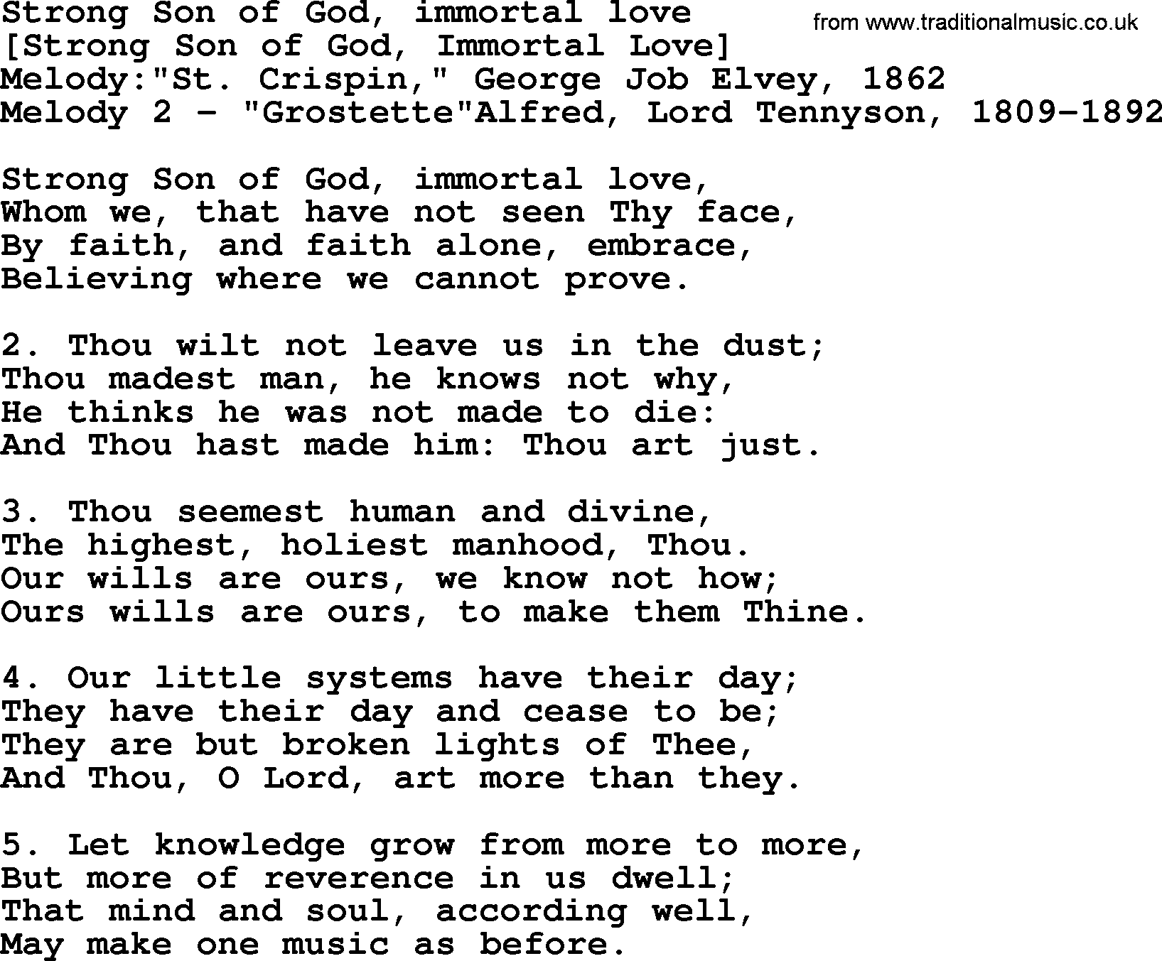Old English Song: Strong Son Of God, Immortal Love lyrics