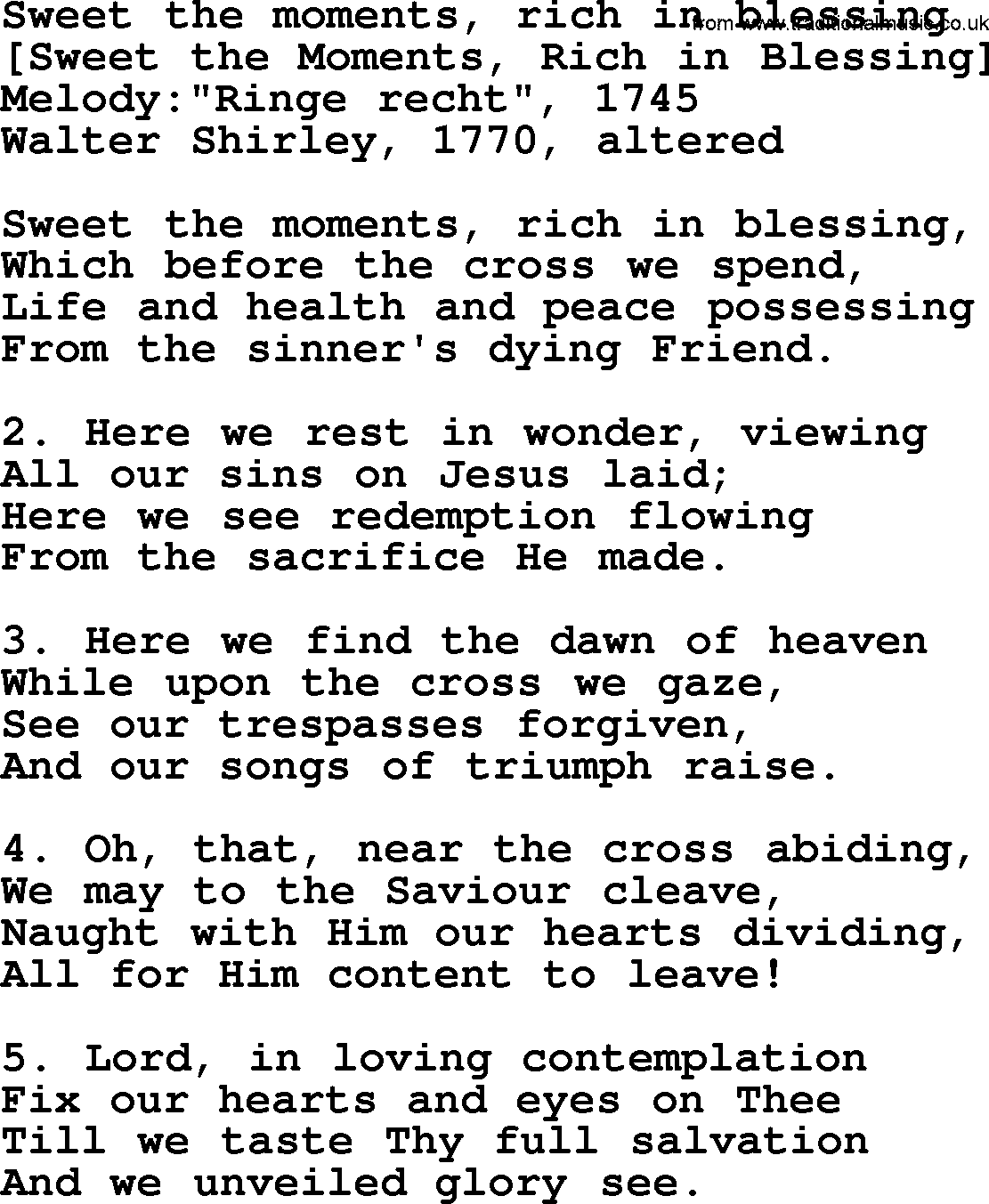 Old English Song: Sweet The Moments, Rich In Blessing lyrics