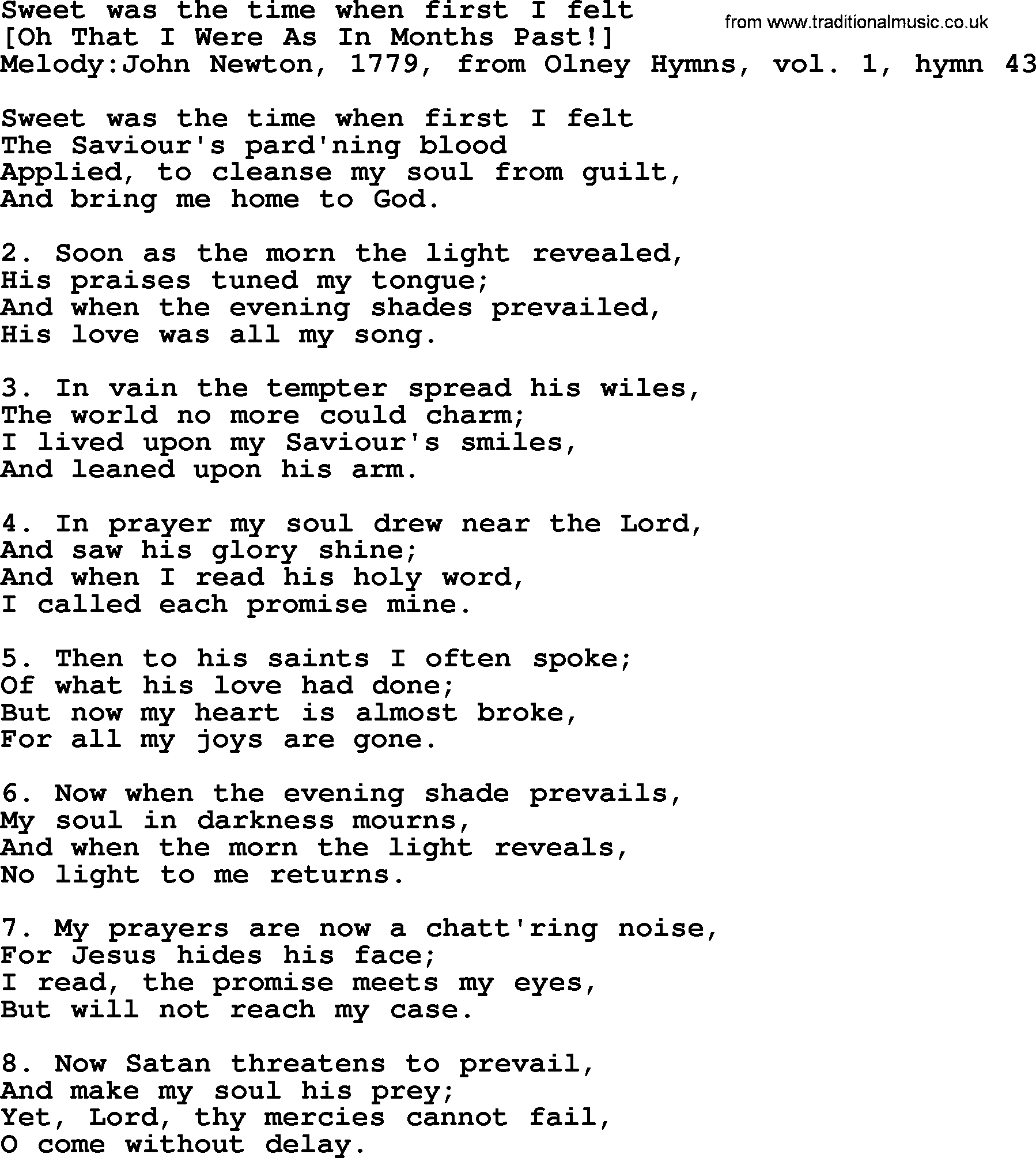 Old English Song: Sweet Was The Time When First I Felt lyrics