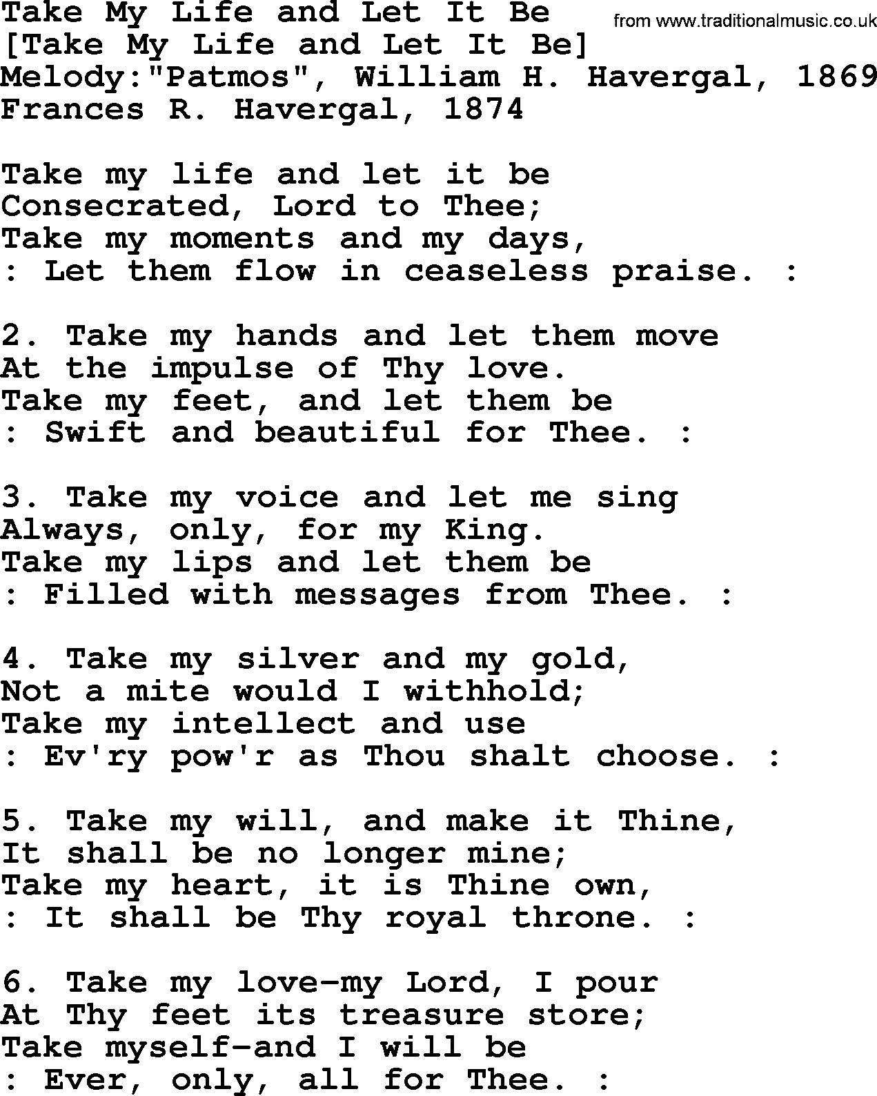 Old English Song: Take My Life And Let It Be lyrics