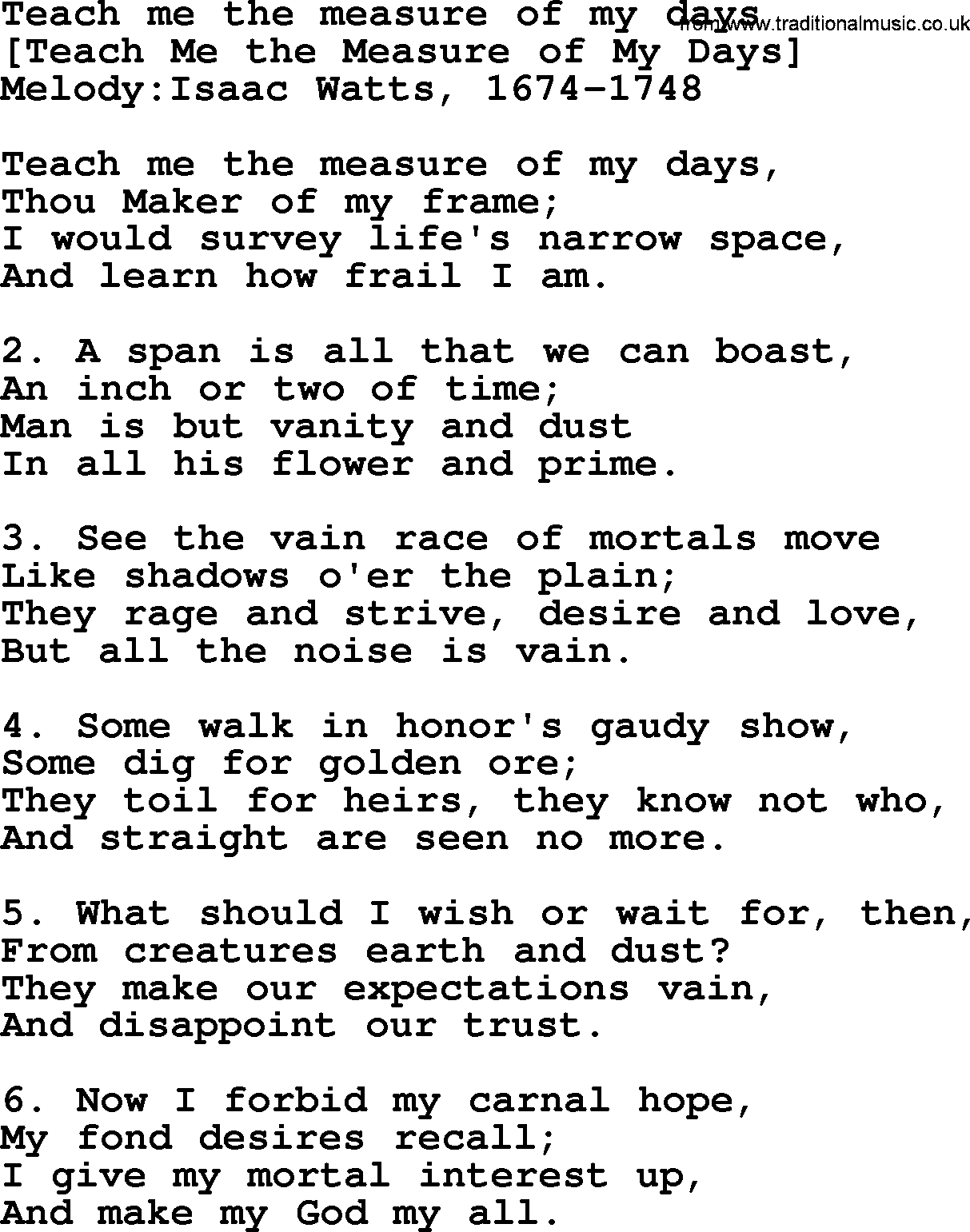 Old English Song: Teach Me The Measure Of My Days lyrics