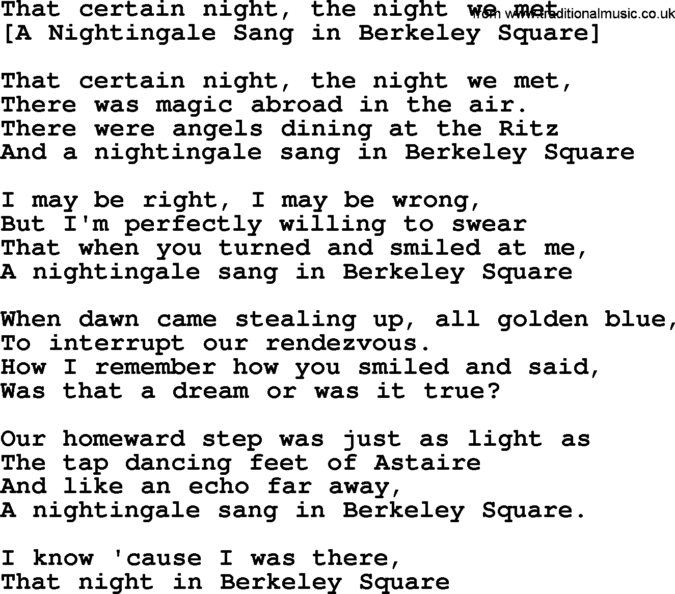 Old English Song: That Certain Night, The Night We Met lyrics