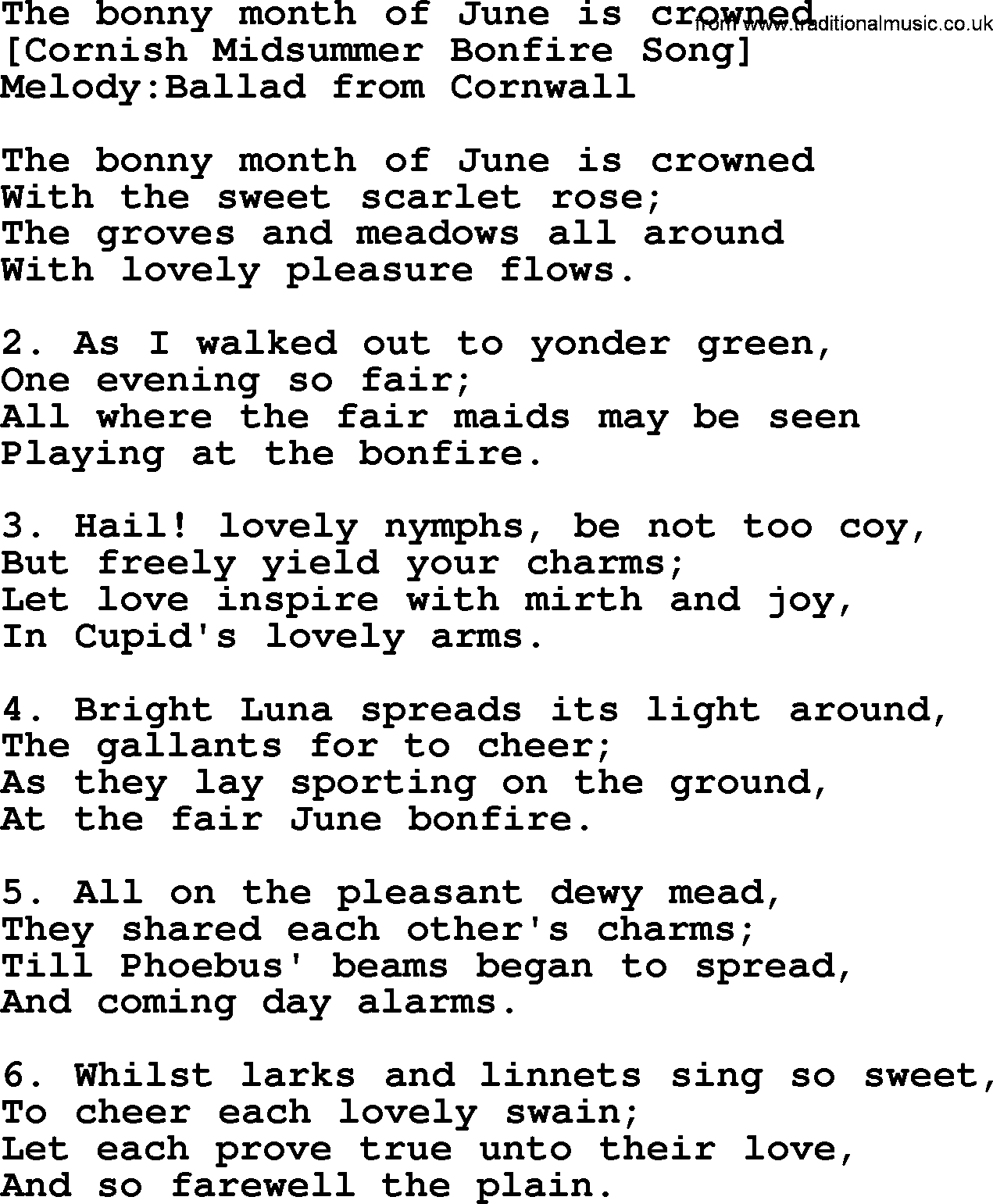 Old English Song: The Bonny Month Of June Is Crowned lyrics
