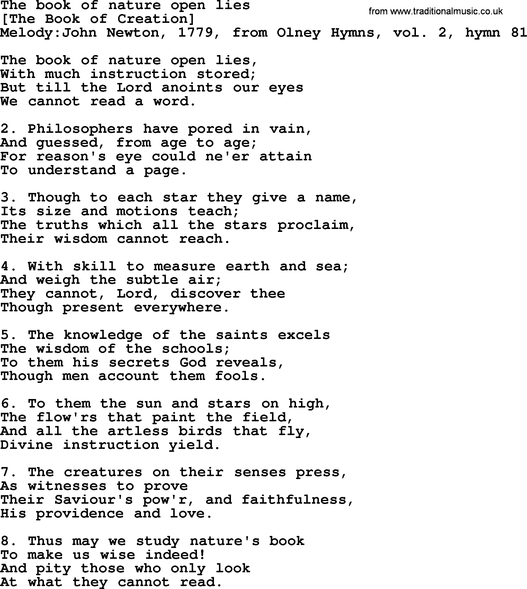Old English Song: The Book Of Nature Open Lies lyrics