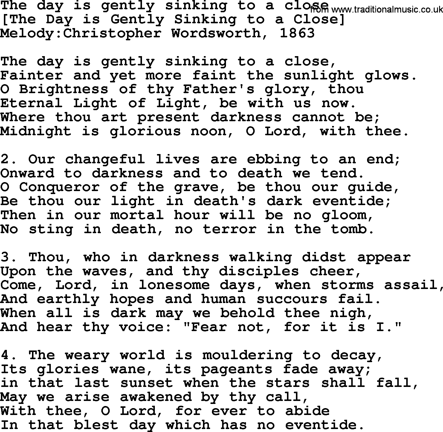 Old English Song: The Day Is Gently Sinking To A Close lyrics