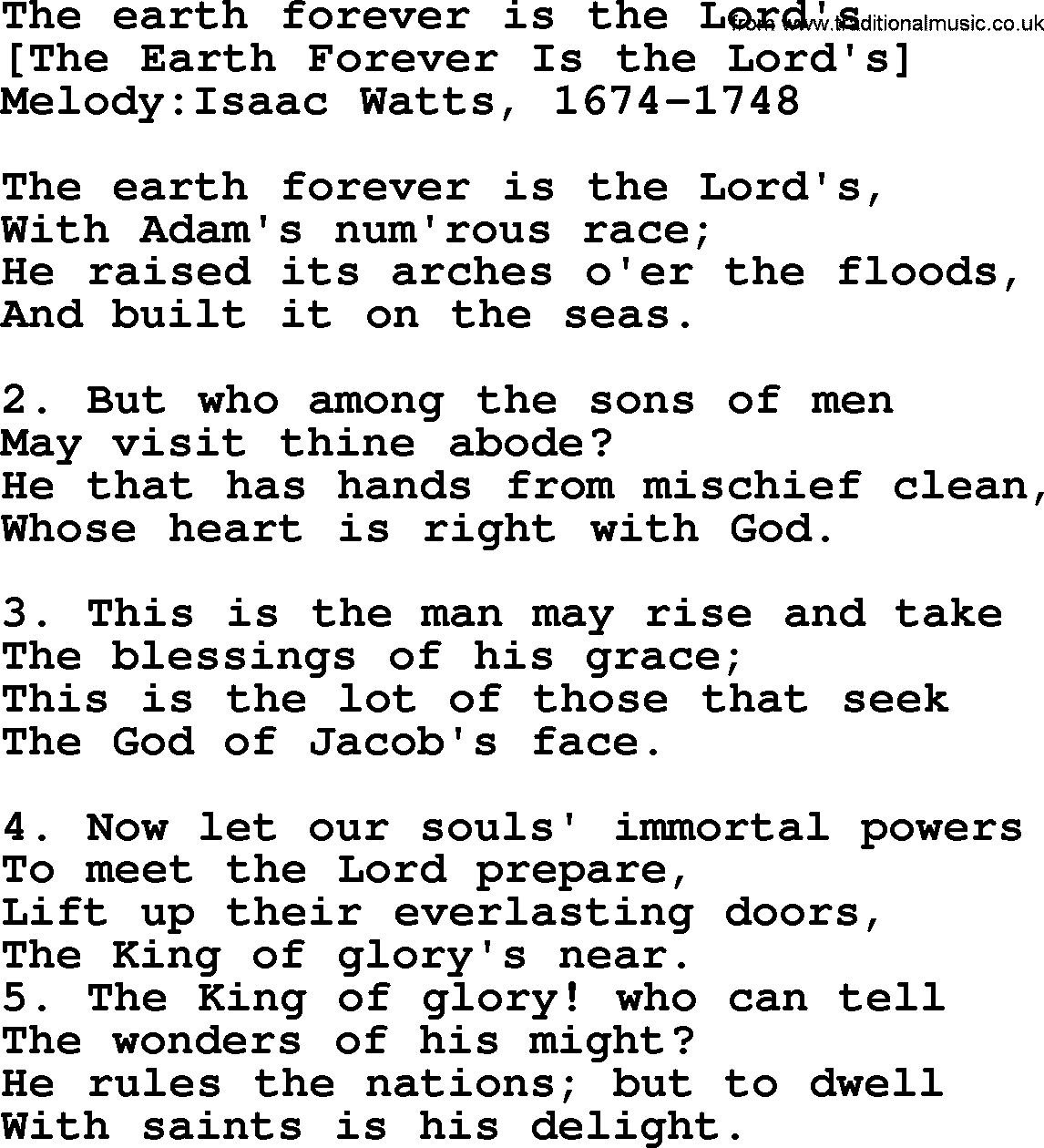 Old English Song: The Earth Forever Is The Lord's lyrics