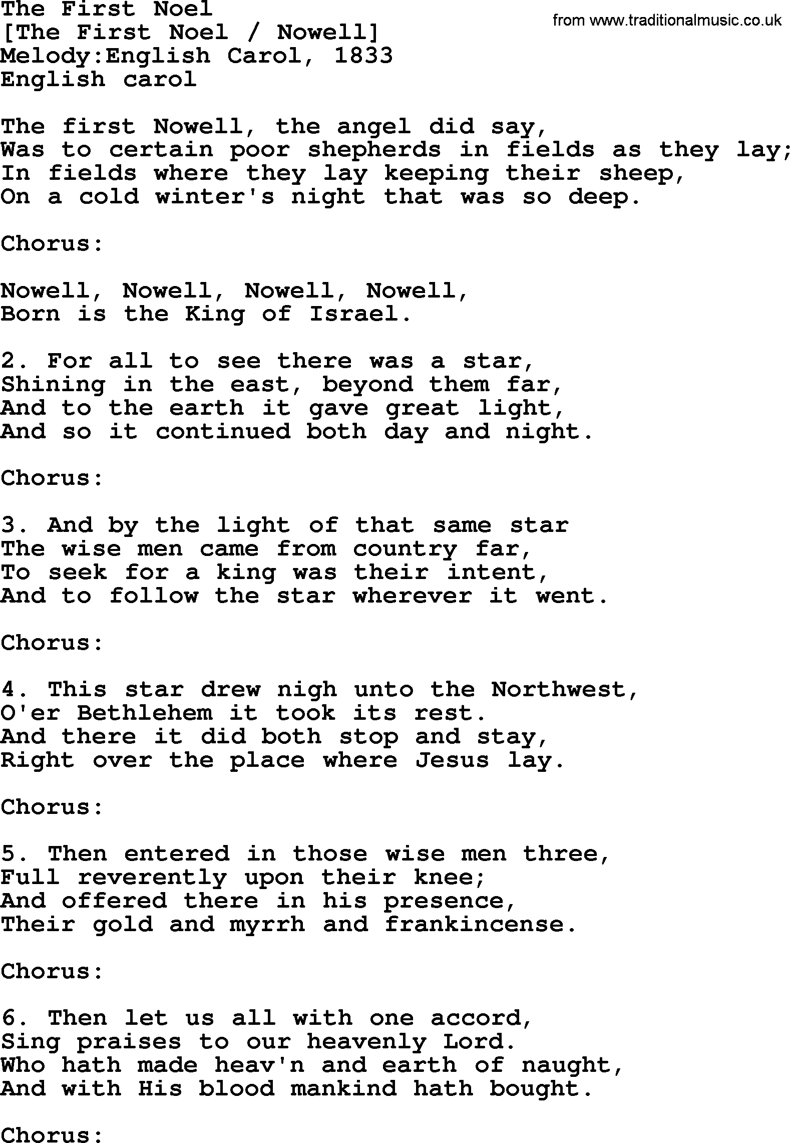 Old English Song: The First Noel lyrics
