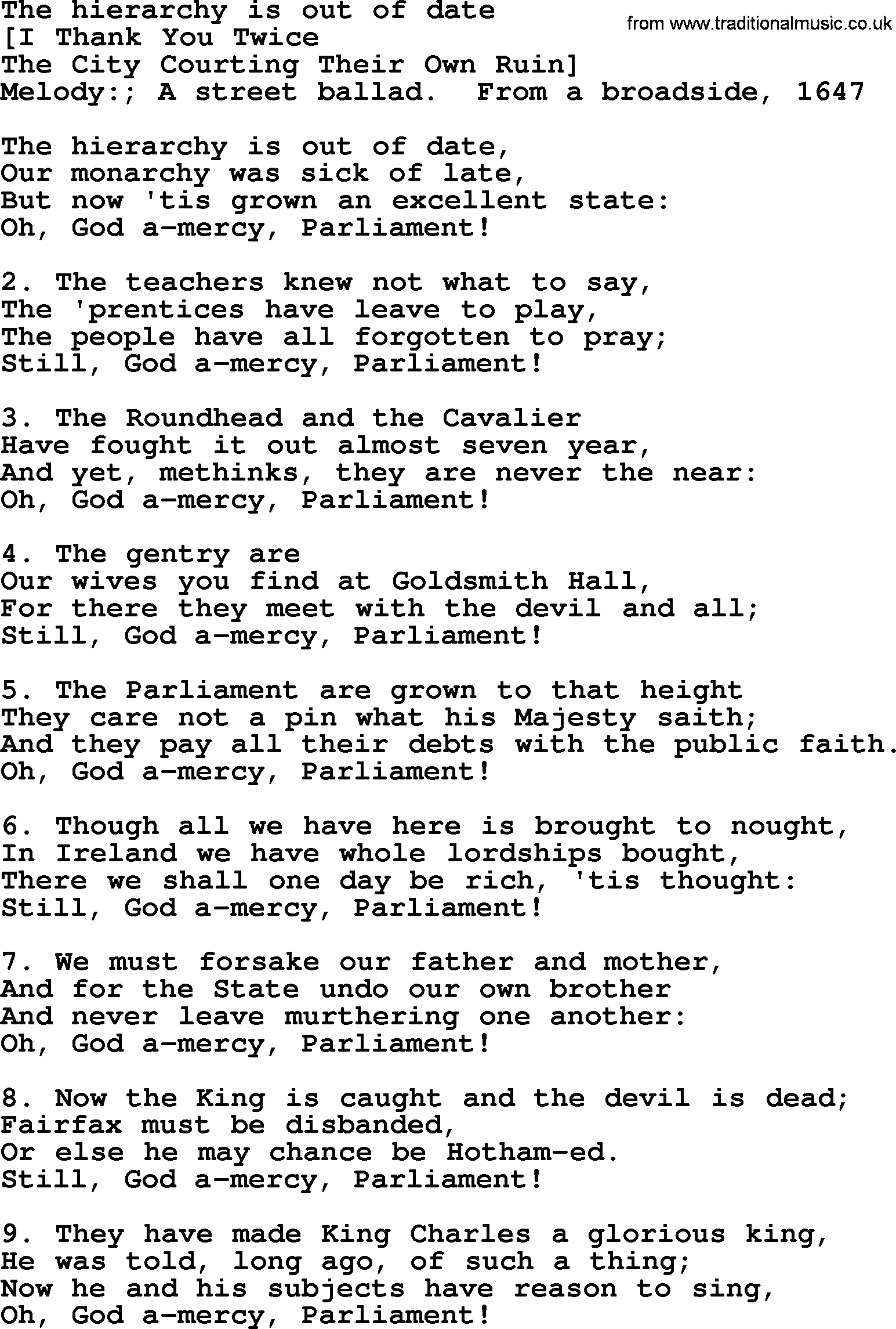 Old English Song: The Hierarchy Is Out Of Date lyrics