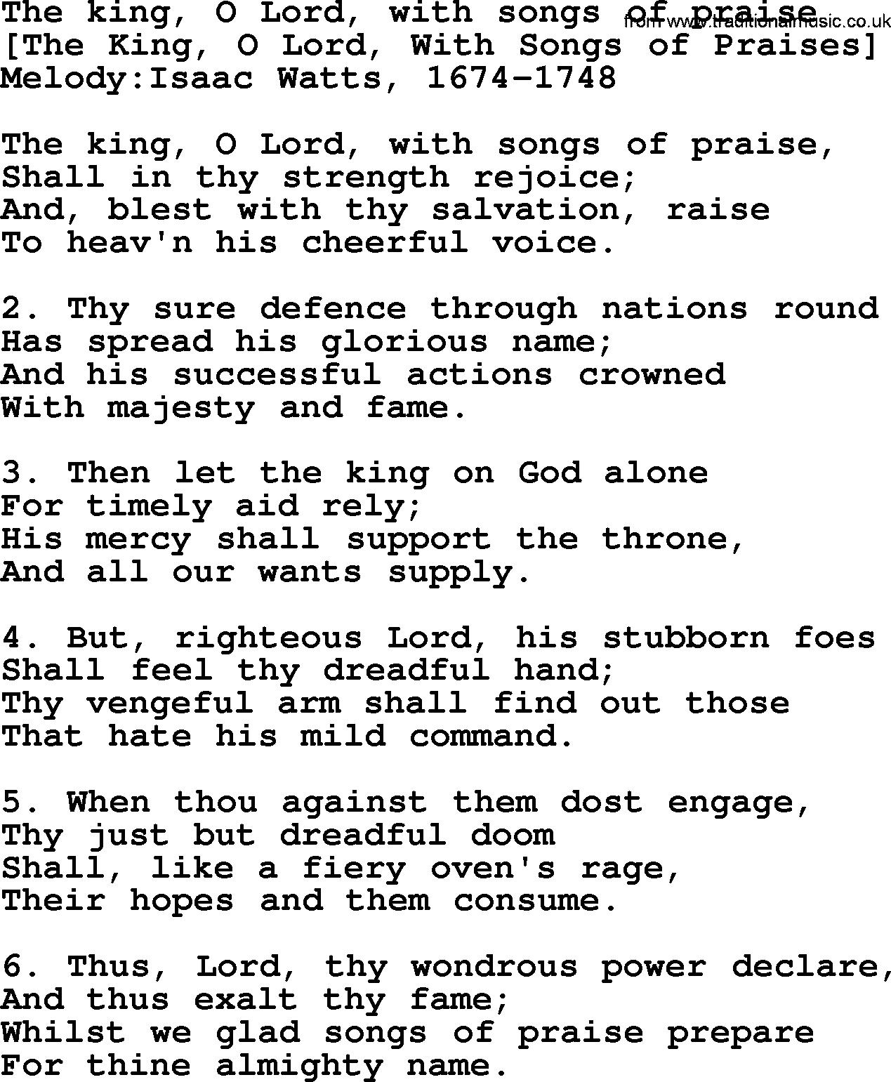 Old English Song: The King, O Lord, With Songs Of Praise lyrics