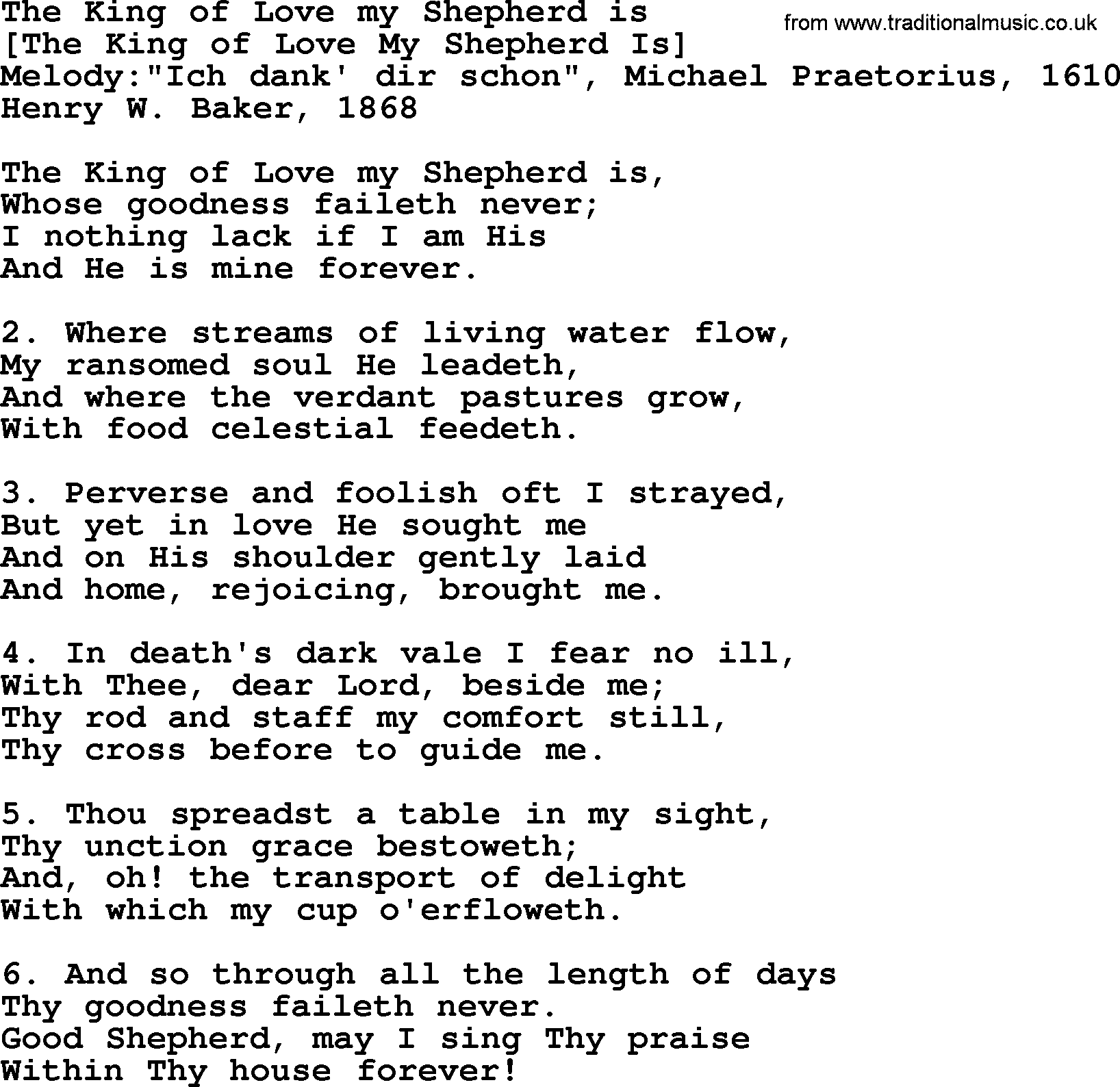 Old English Song: The King Of Love My Shepherd Is lyrics