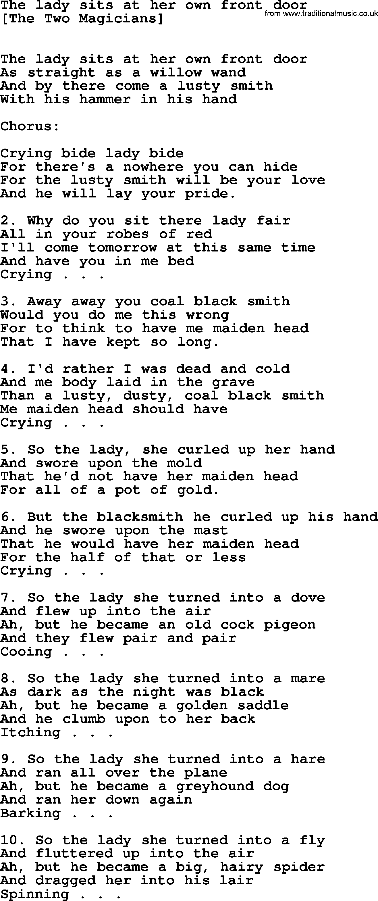 Old English Song: The Lady Sits At Her Own Front Door lyrics