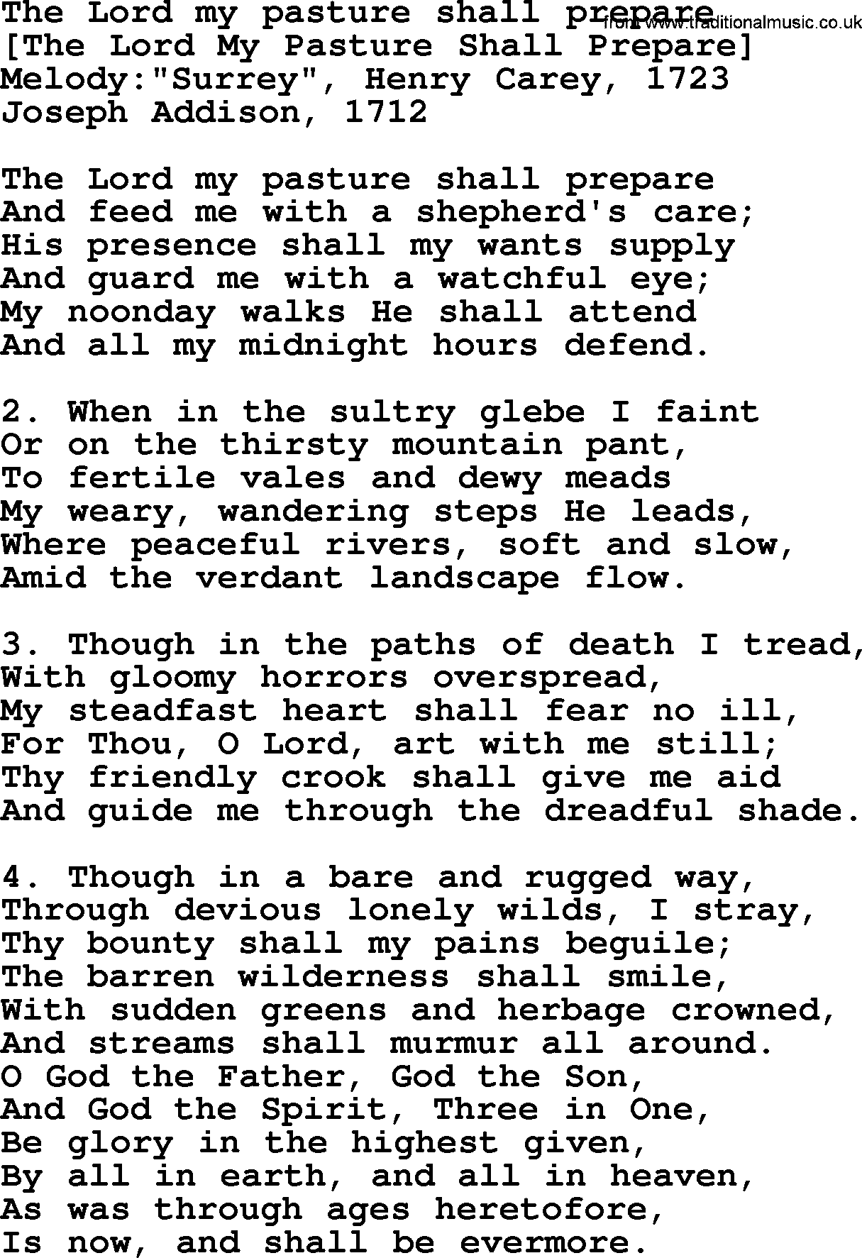 Old English Song: The Lord My Pasture Shall Prepare lyrics