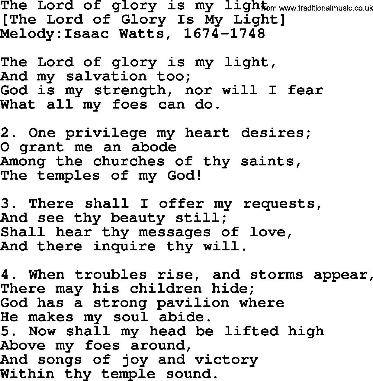 Old English Song: The Lord Of Glory Is My Light lyrics