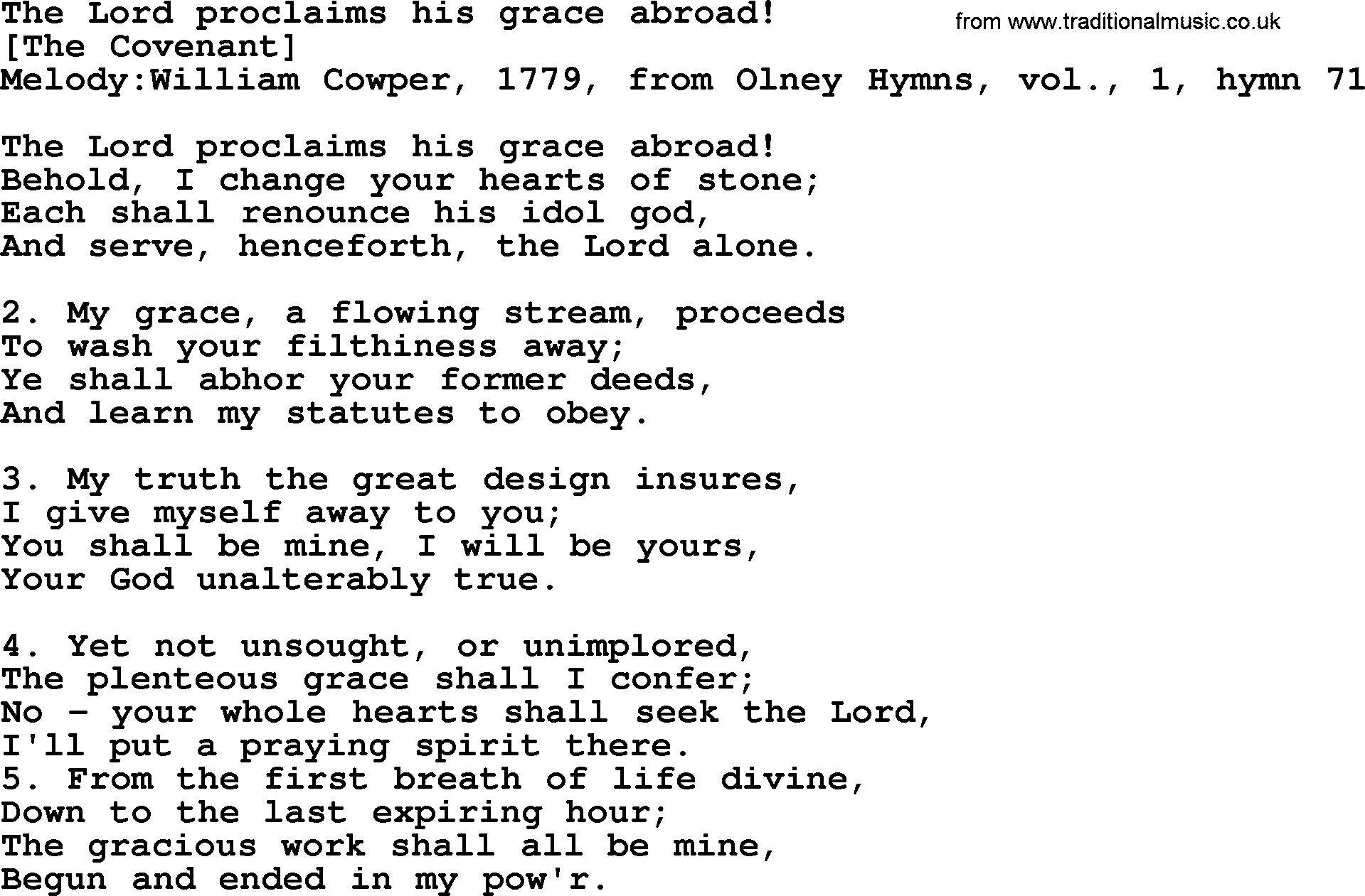 Old English Song: The Lord Proclaims His Grace Abroad! lyrics