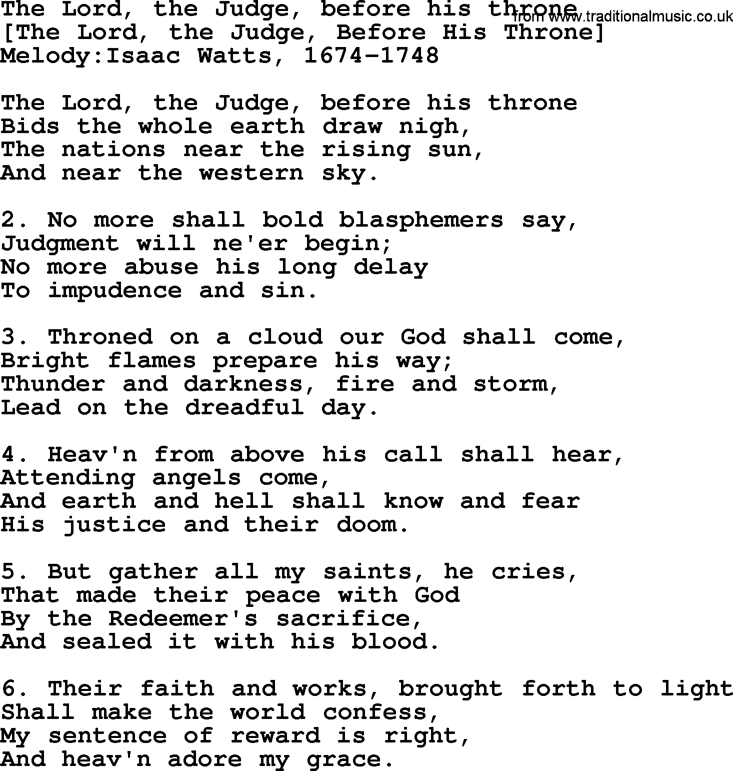 Old English Song: The Lord, The Judge, Before His Throne lyrics