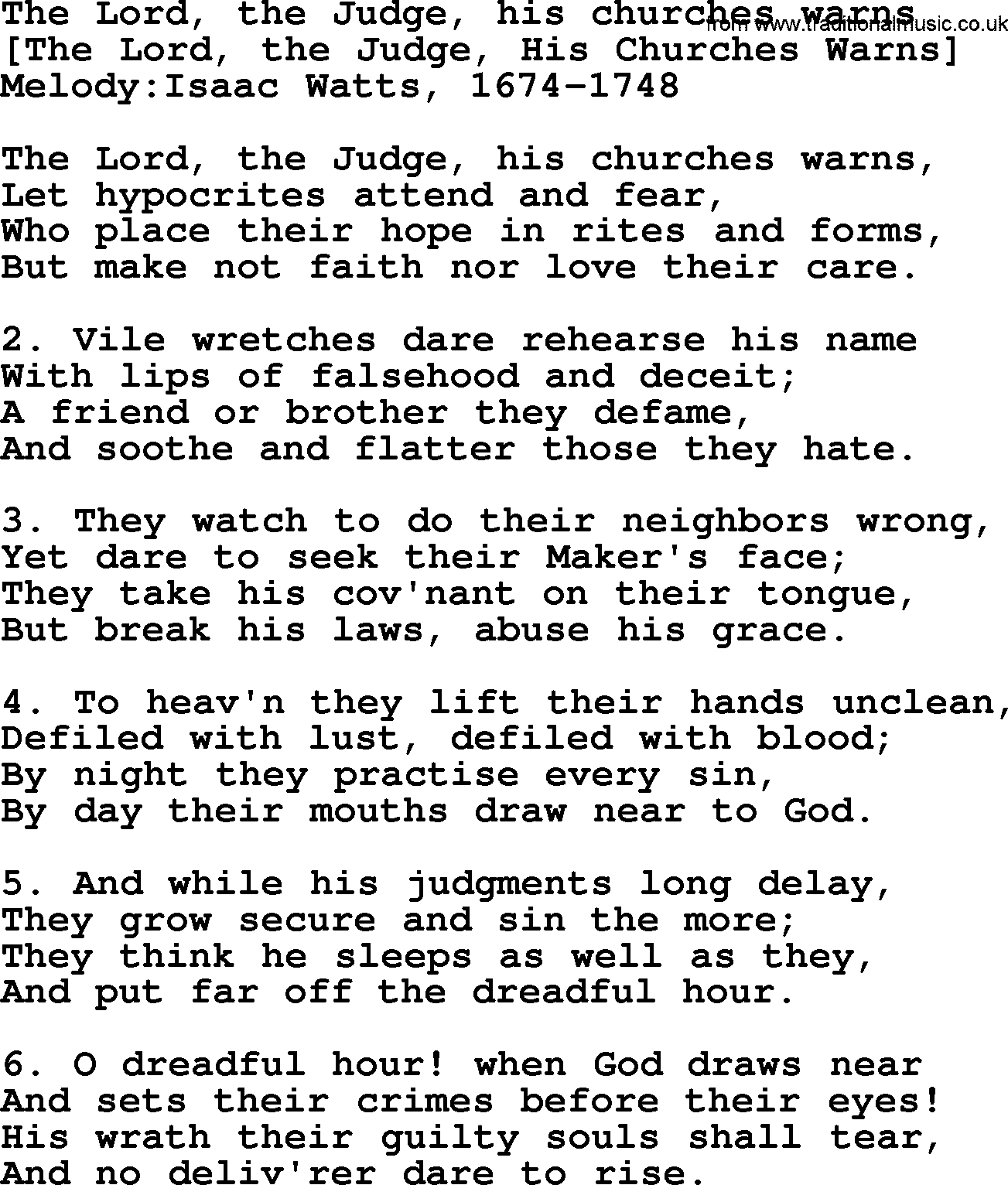 Old English Song: The Lord, The Judge, His Churches Warns lyrics