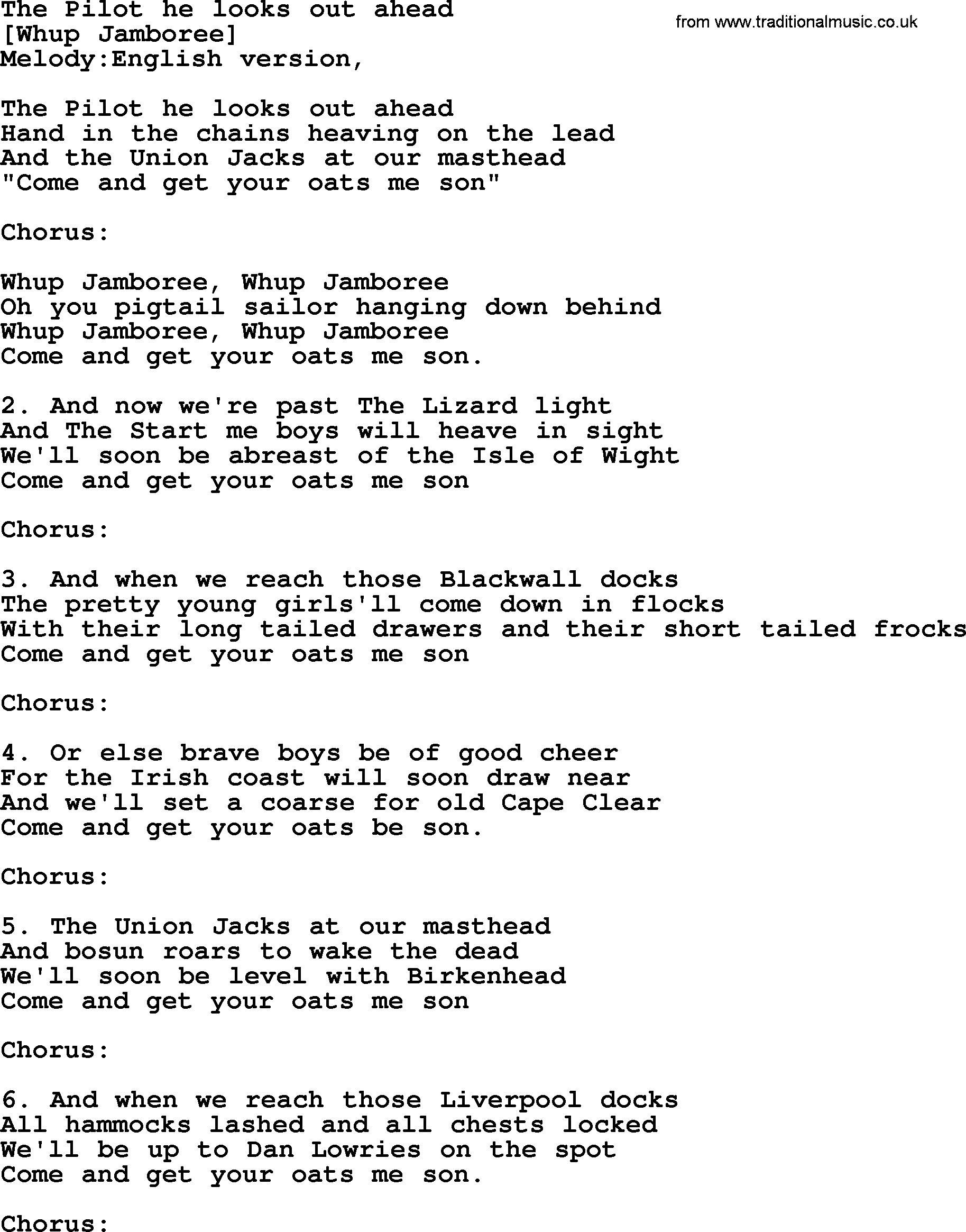 Old English Song: The Pilot He Looks Out Ahead lyrics