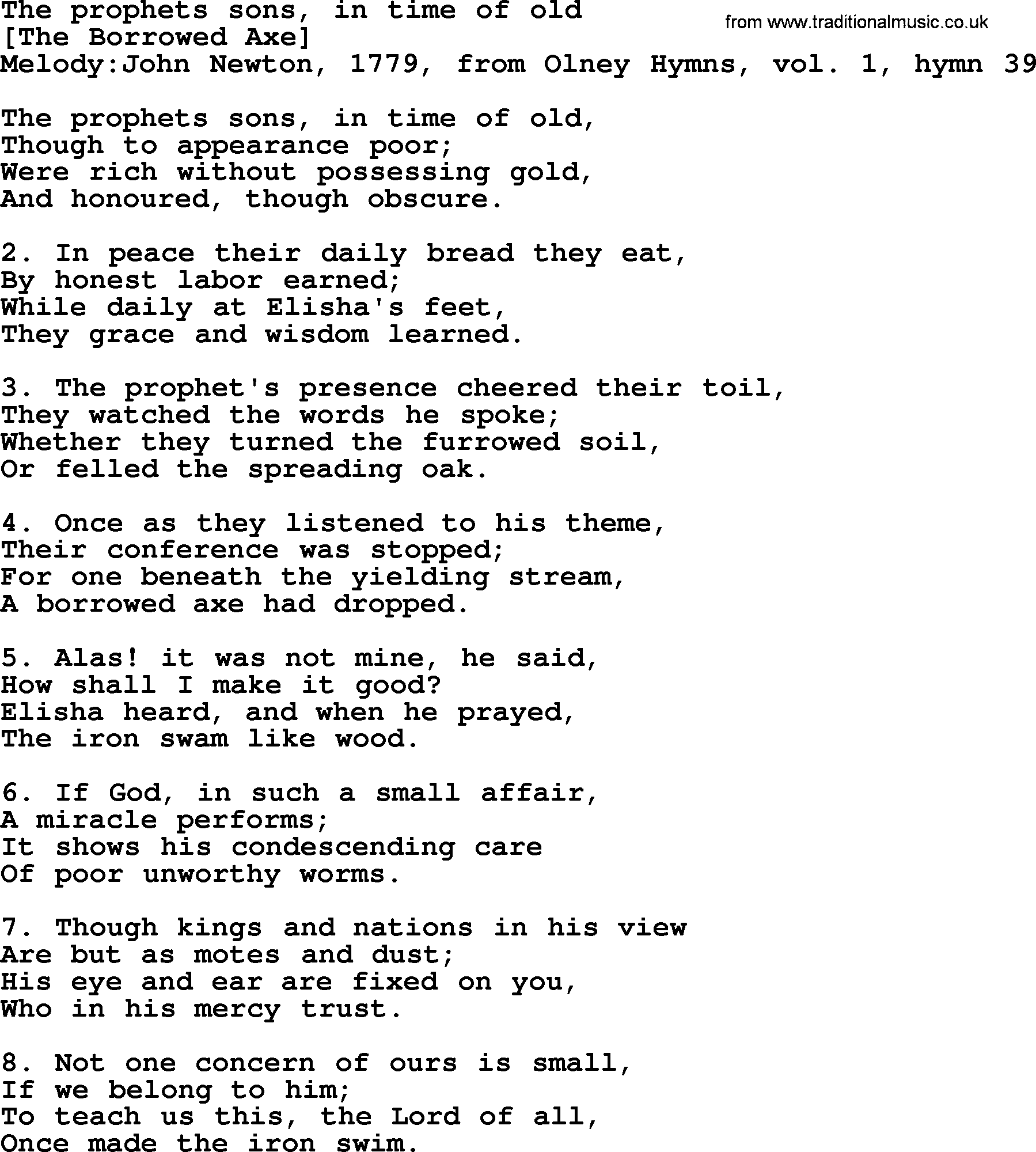 Old English Song: The Prophets Sons, In Time Of Old lyrics