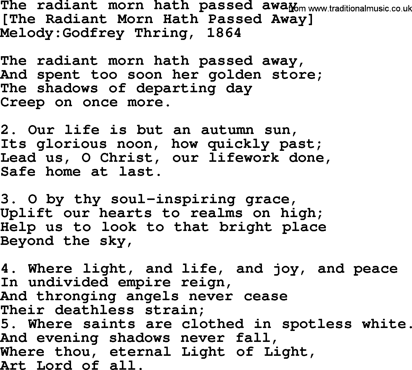Old English Song: The Radiant Morn Hath Passed Away lyrics