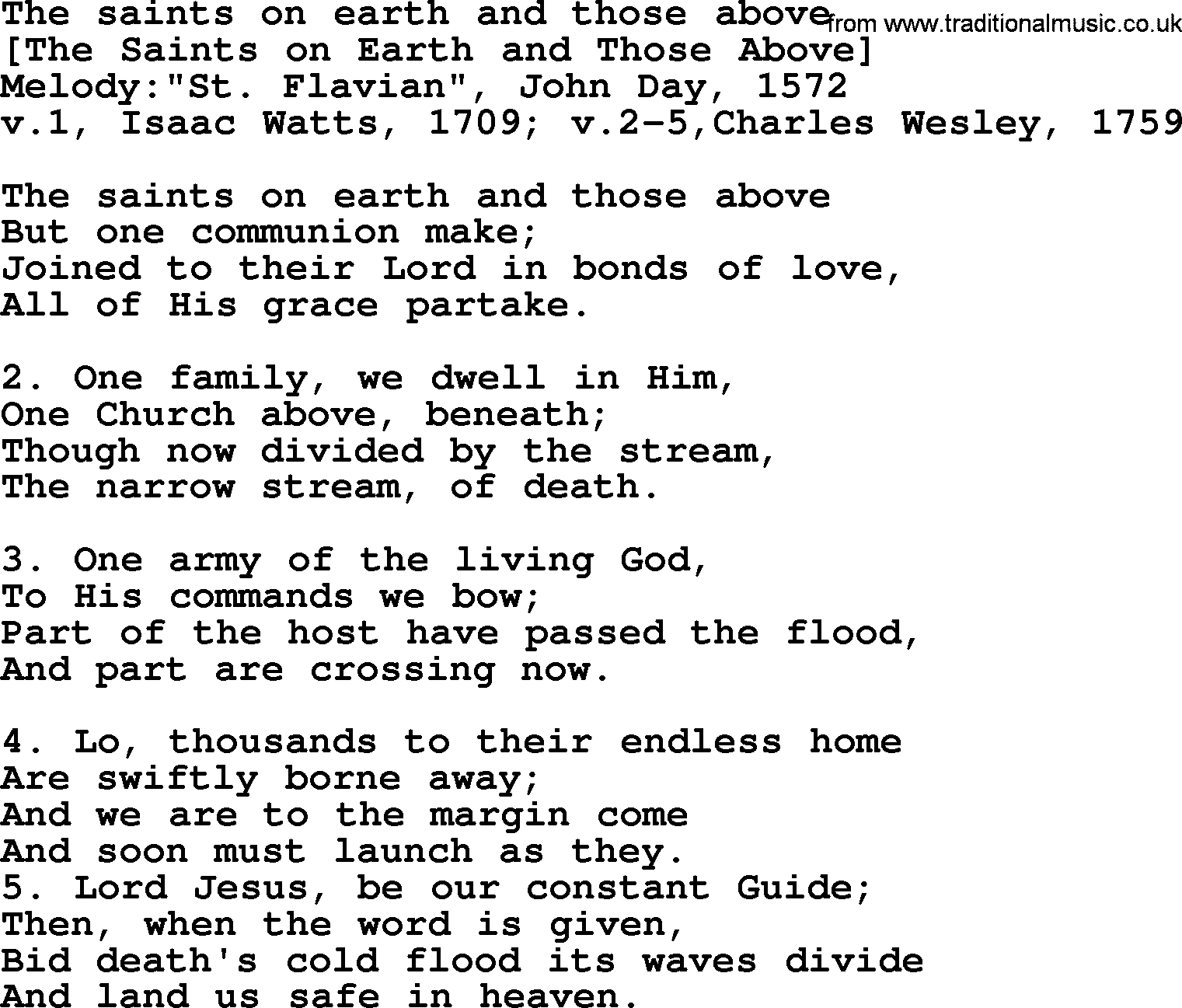 Old English Song: The Saints On Earth And Those Above lyrics