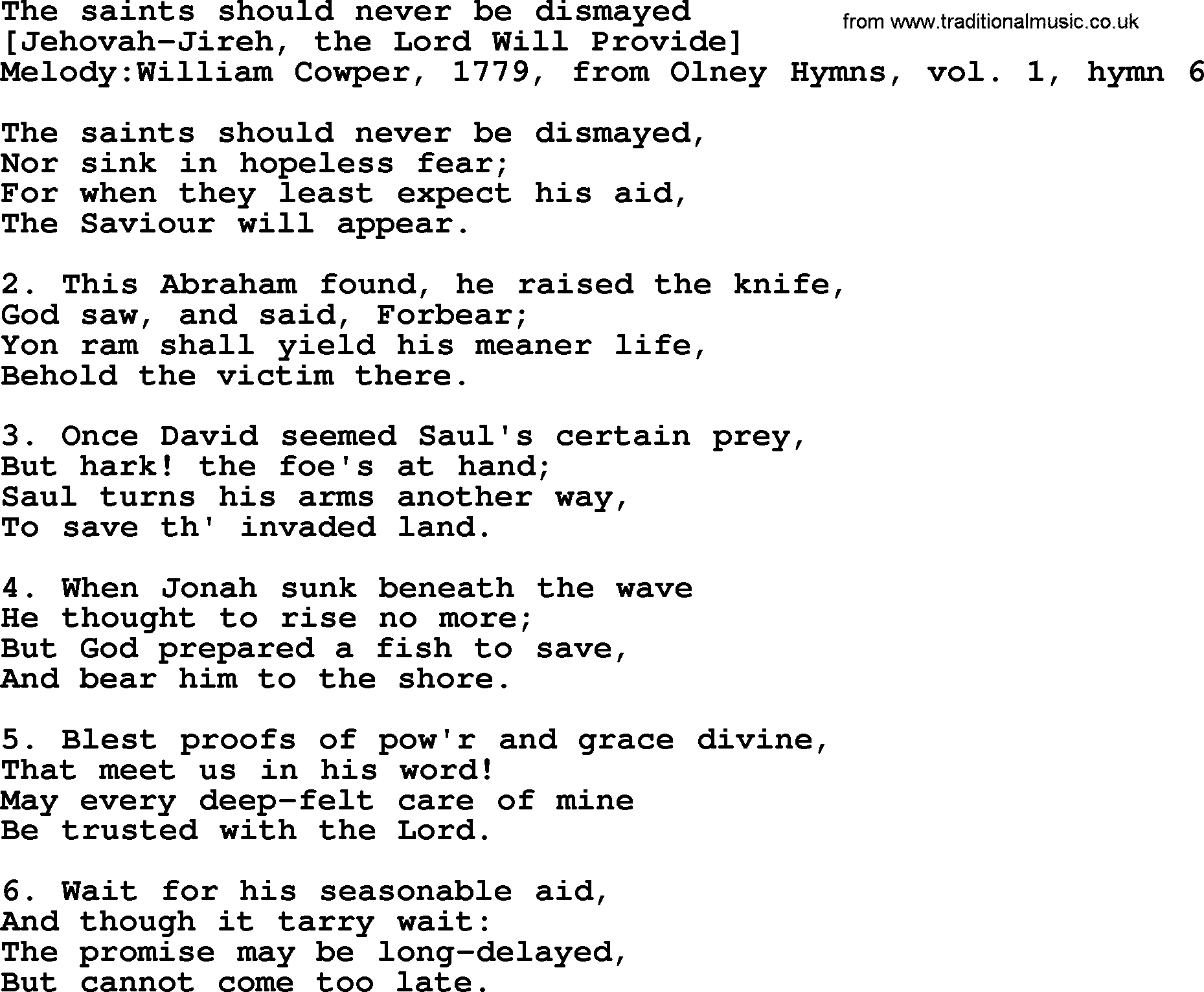 Old English Song: The Saints Should Never Be Dismayed lyrics