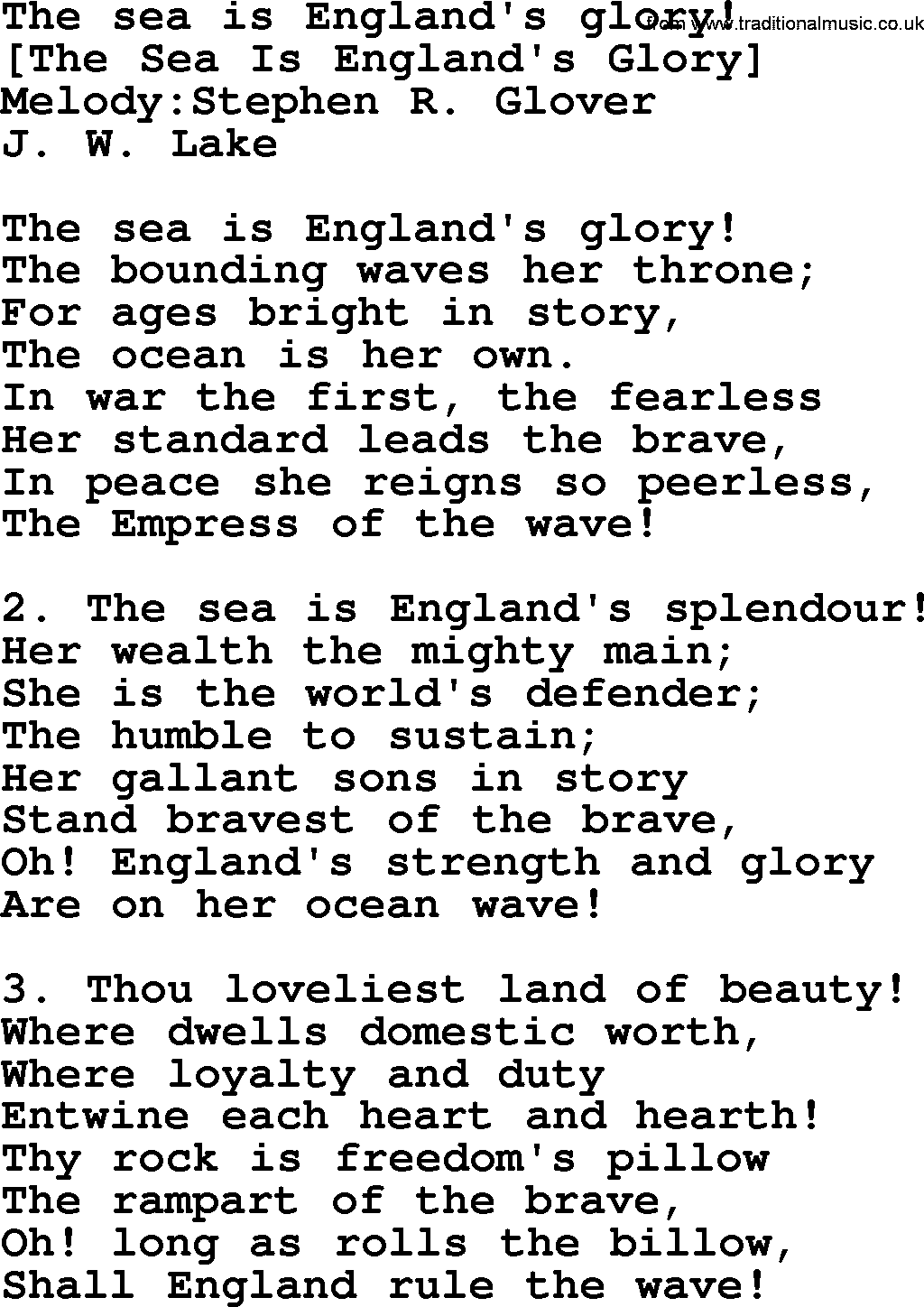 Old English Song: The Sea Is England's Glory! lyrics