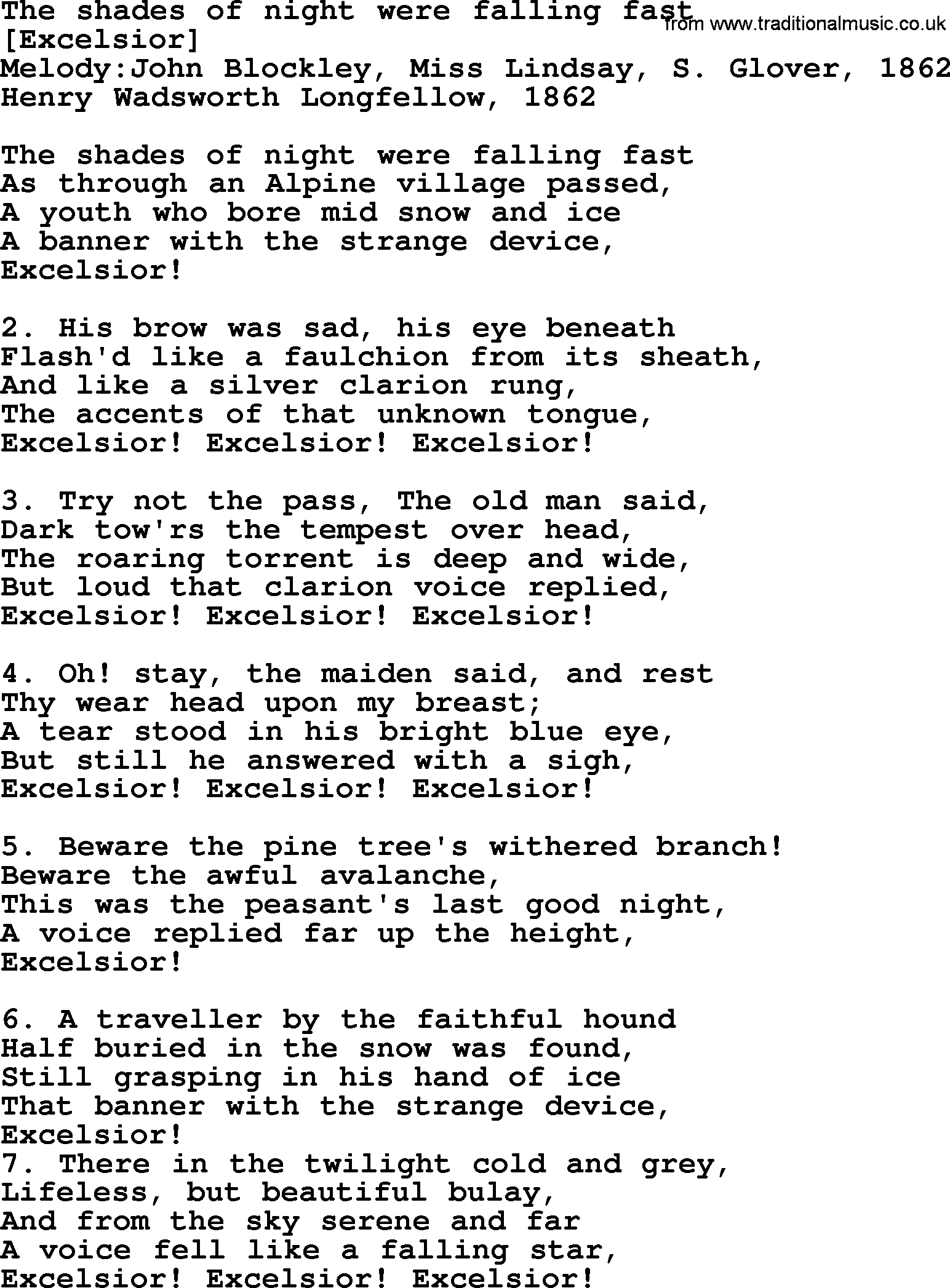 Old English Song: The Shades Of Night Were Falling Fast lyrics