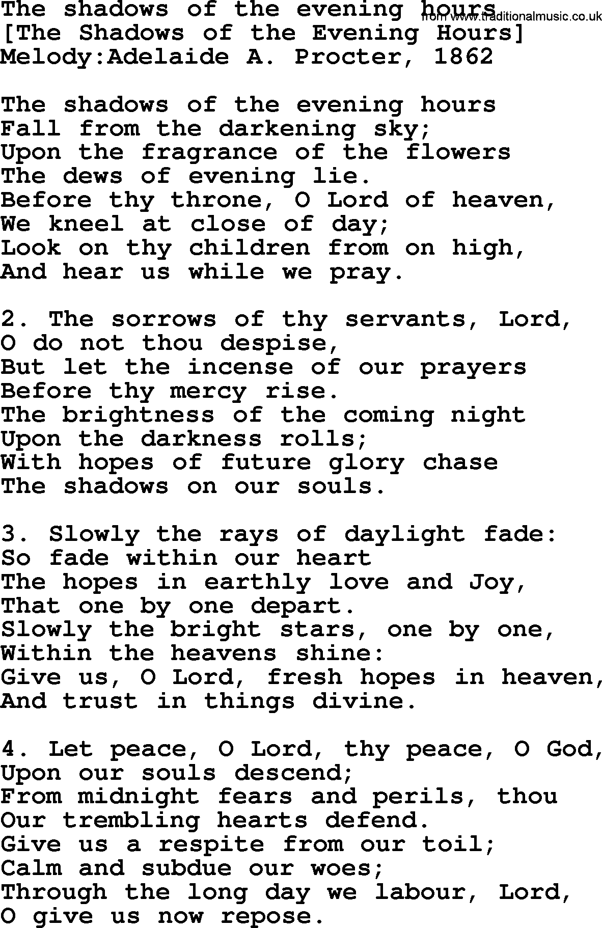 Old English Song: The Shadows Of The Evening Hours lyrics