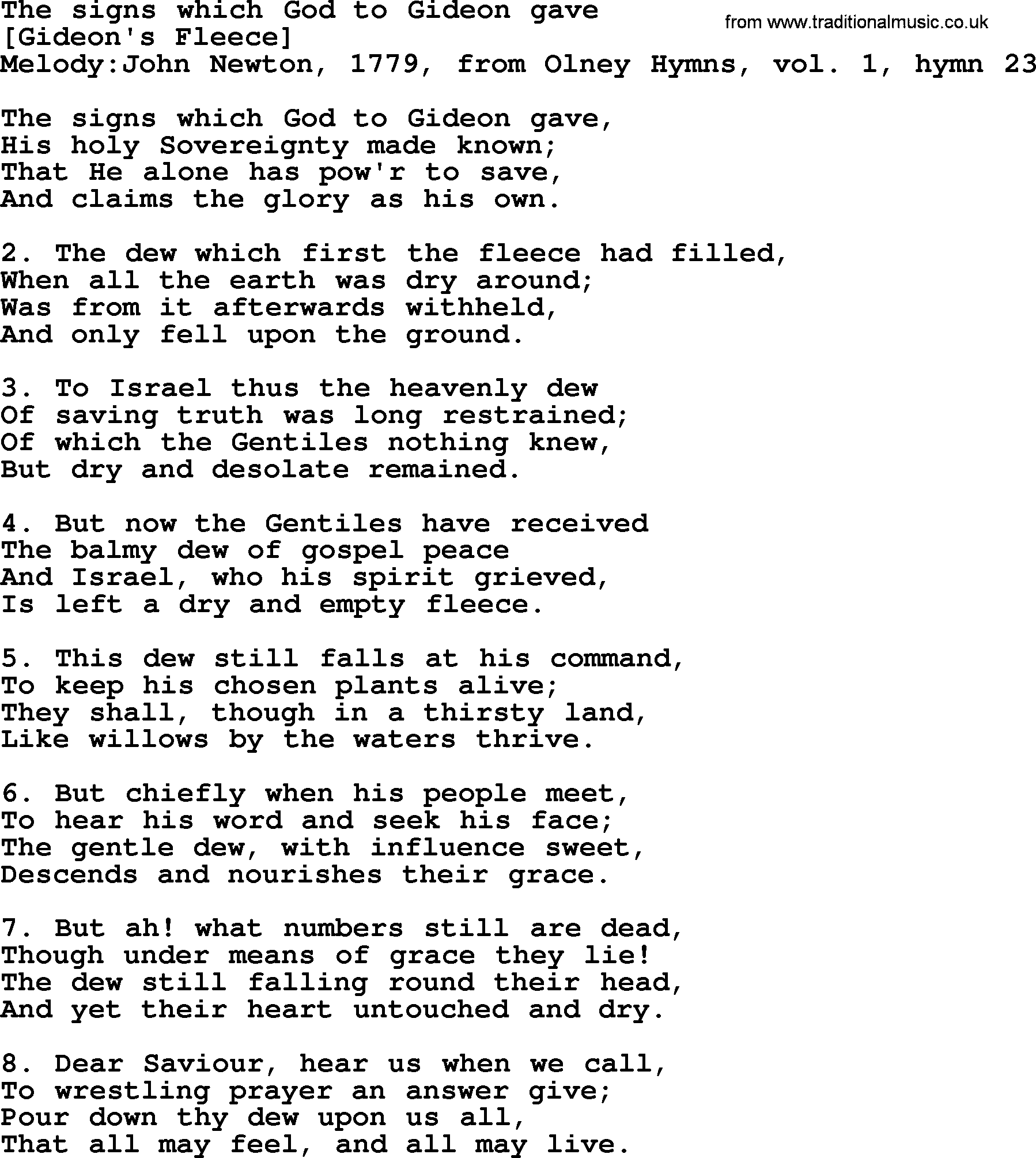 Old English Song: The Signs Which God To Gideon Gave lyrics