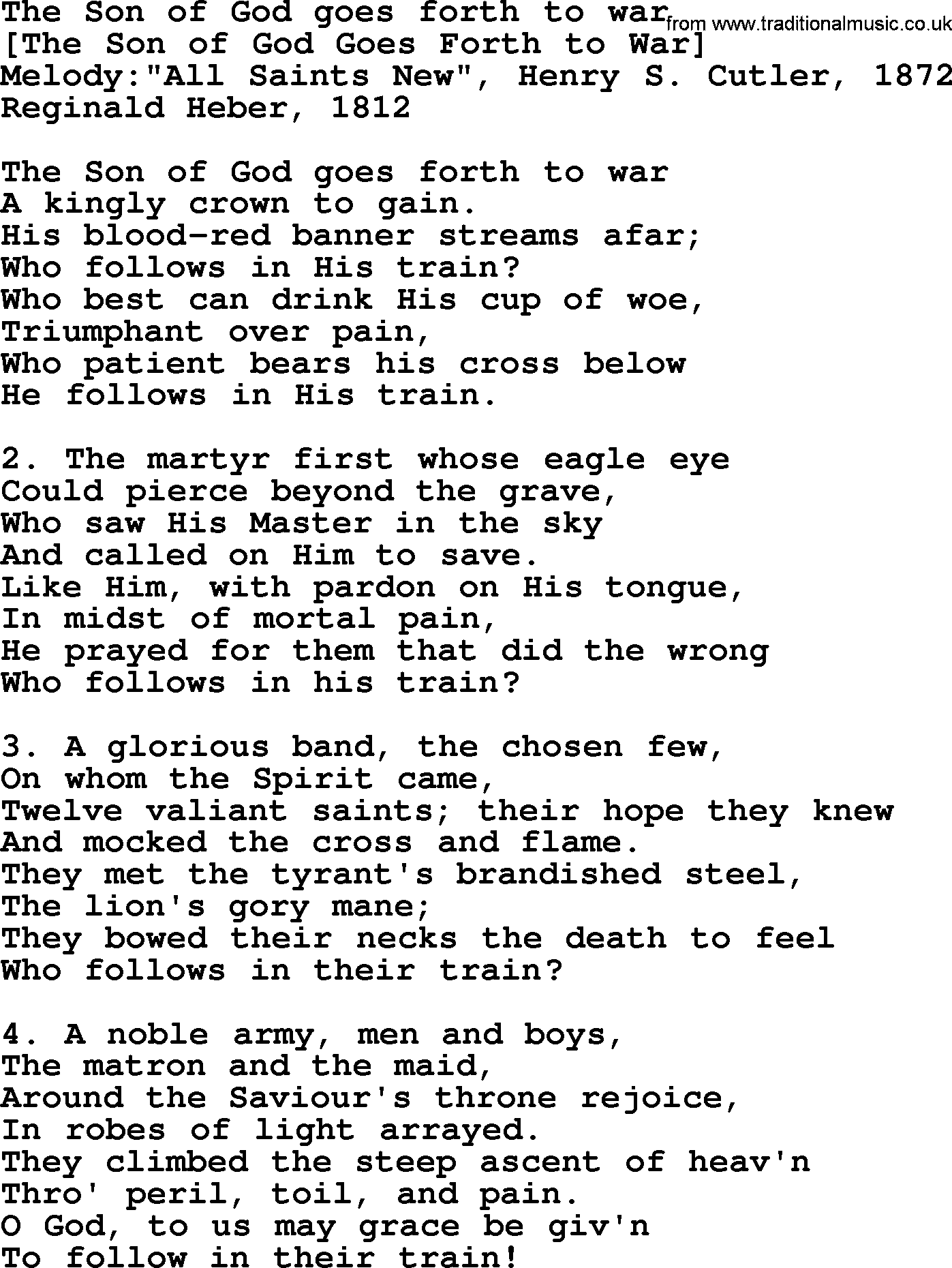 Old English Song: The Son Of God Goes Forth To War lyrics