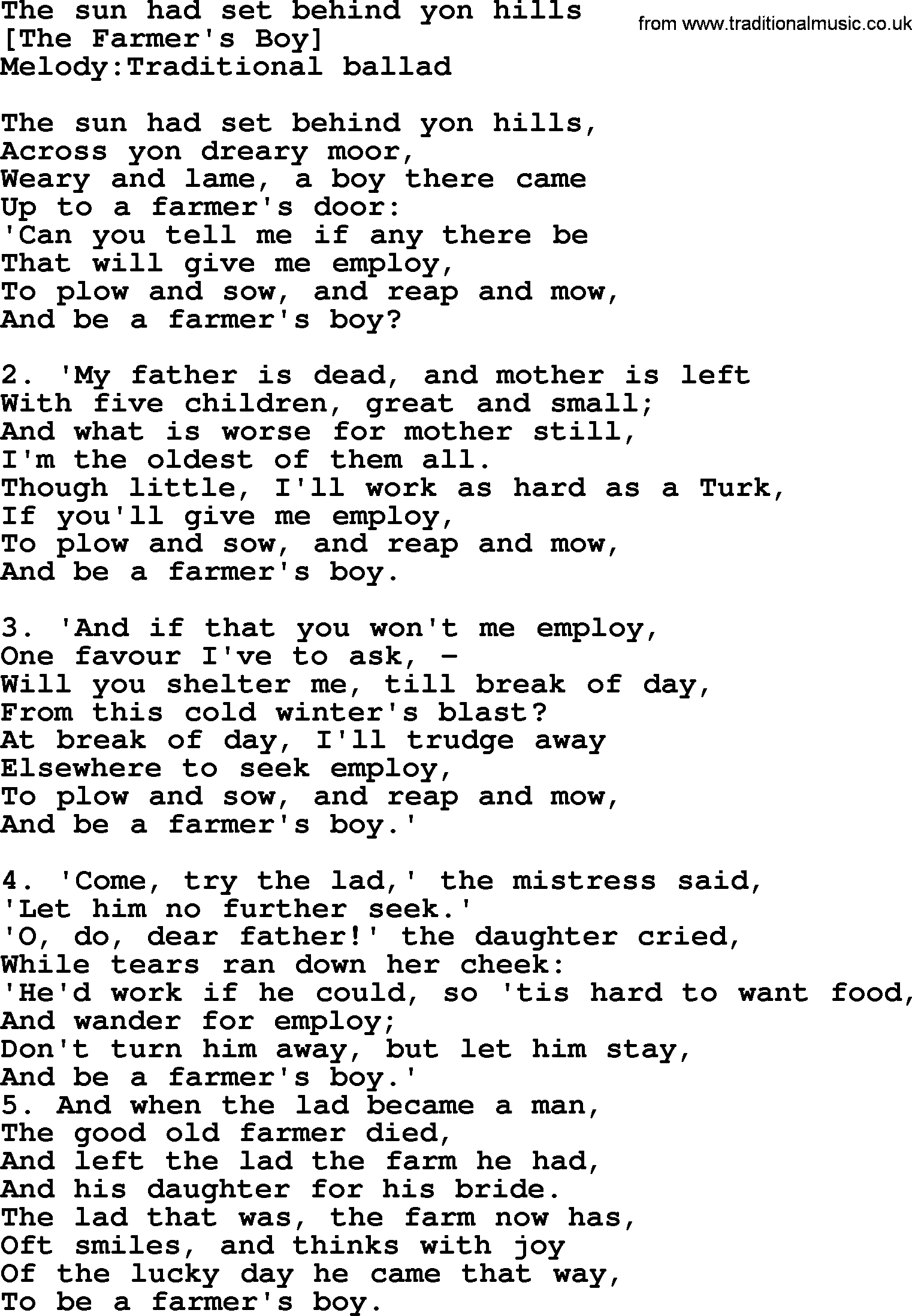 Old English Song: The Sun Had Set Behind Yon Hills lyrics