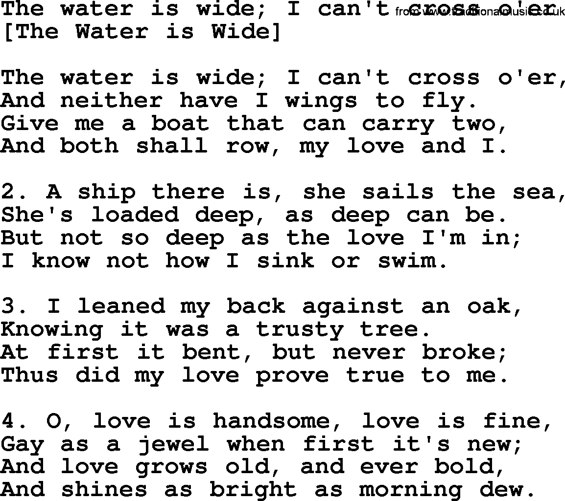 Old English Song: The Water Is Wide; I Can't Cross O'er lyrics