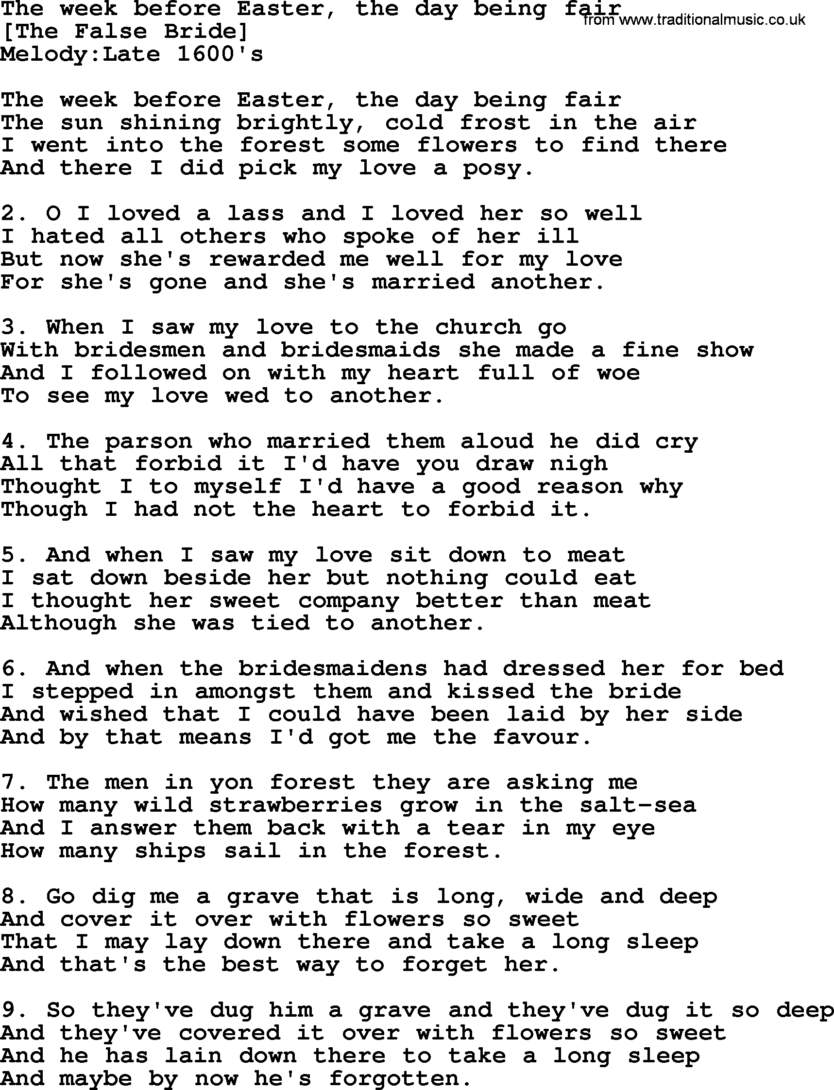 Old English Song: The Week Before Easter, The Day Being Fair lyrics