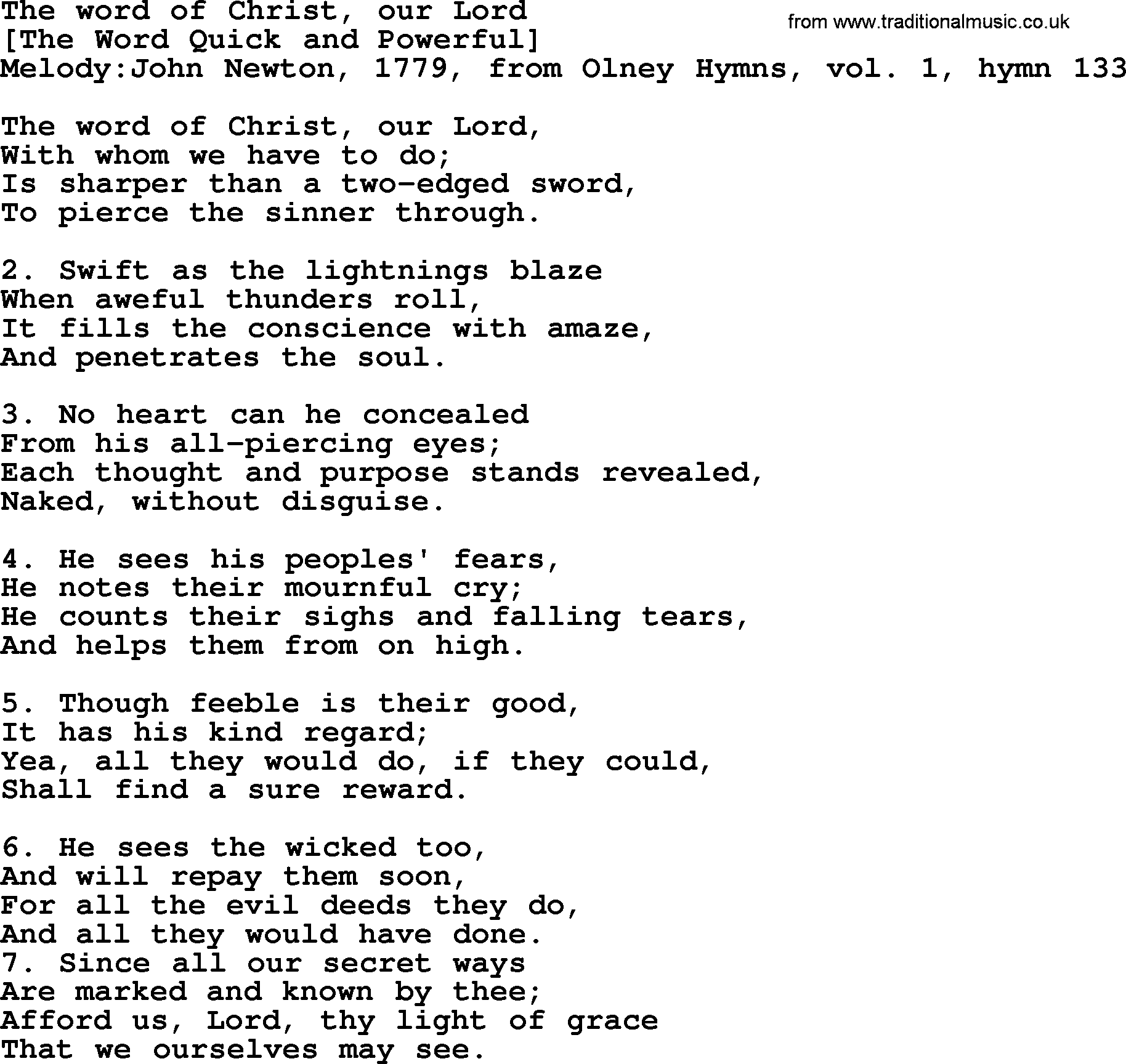 Old English Song: The Word Of Christ, Our Lord lyrics