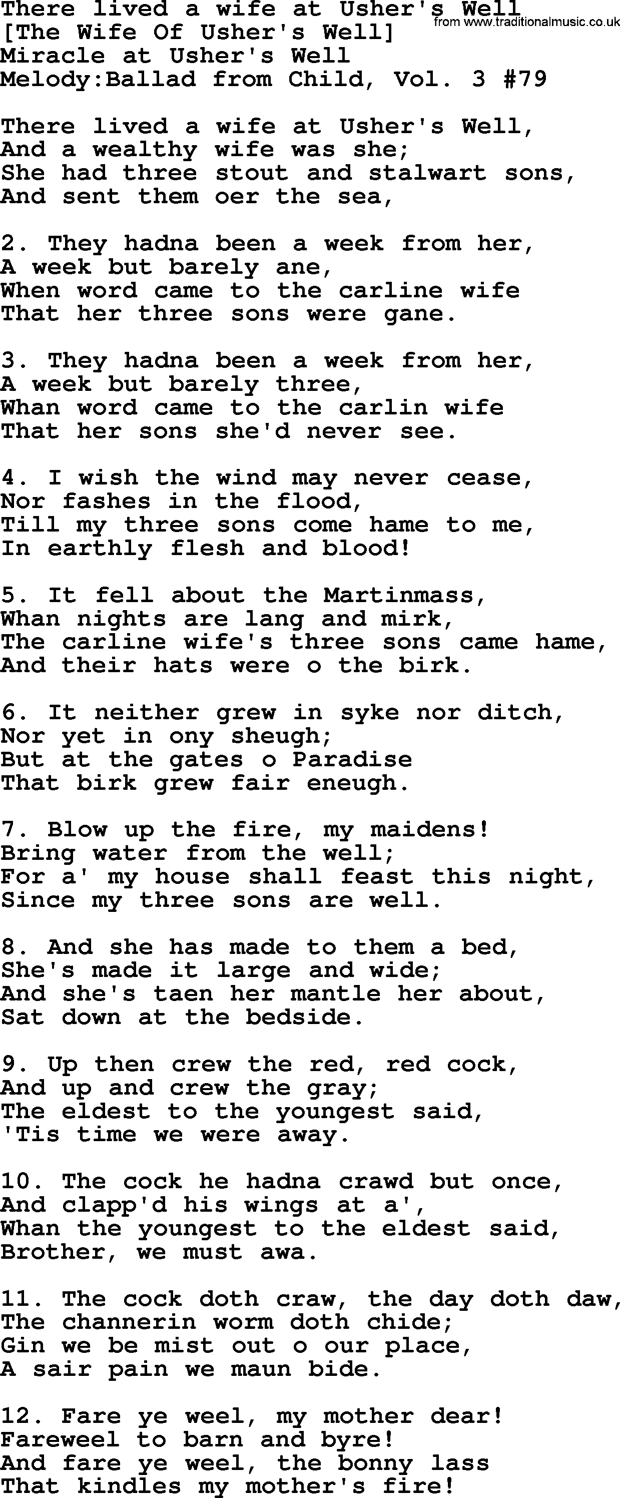 Old English Song: There Lived A Wife At Usher's Well lyrics