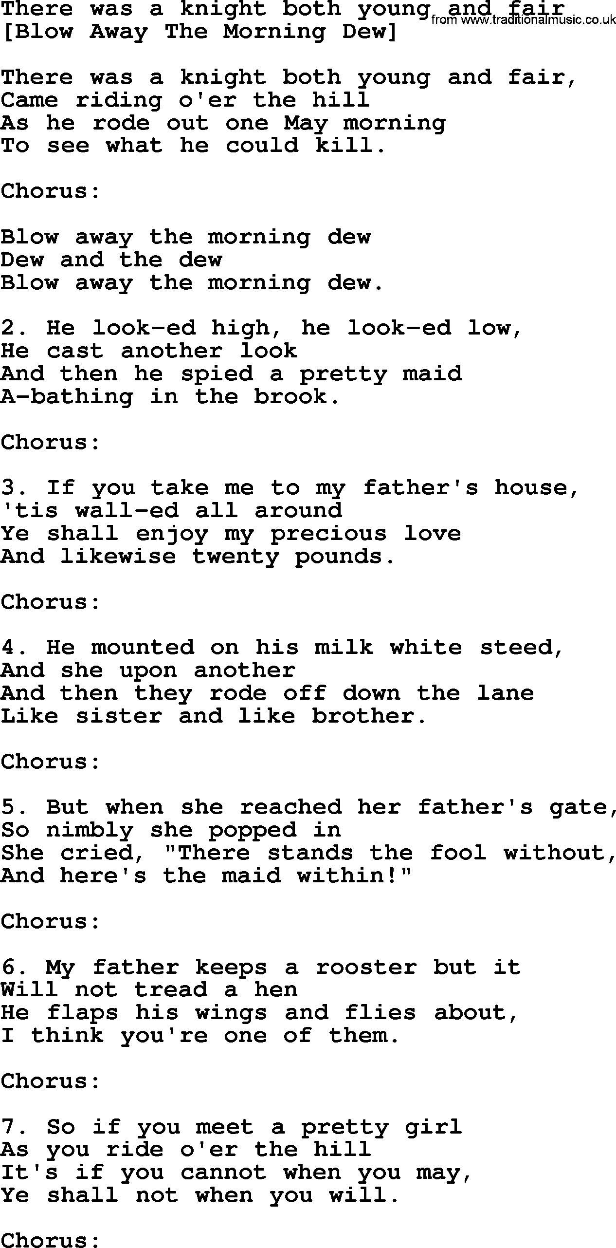 Old English Song: There Was A Knight Both Young And Fair lyrics
