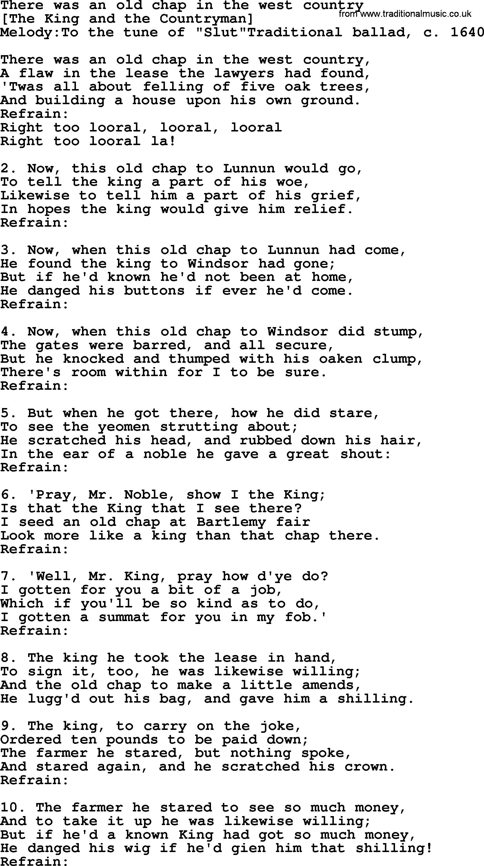 Old English Song: There Was An Old Chap In The West Country lyrics