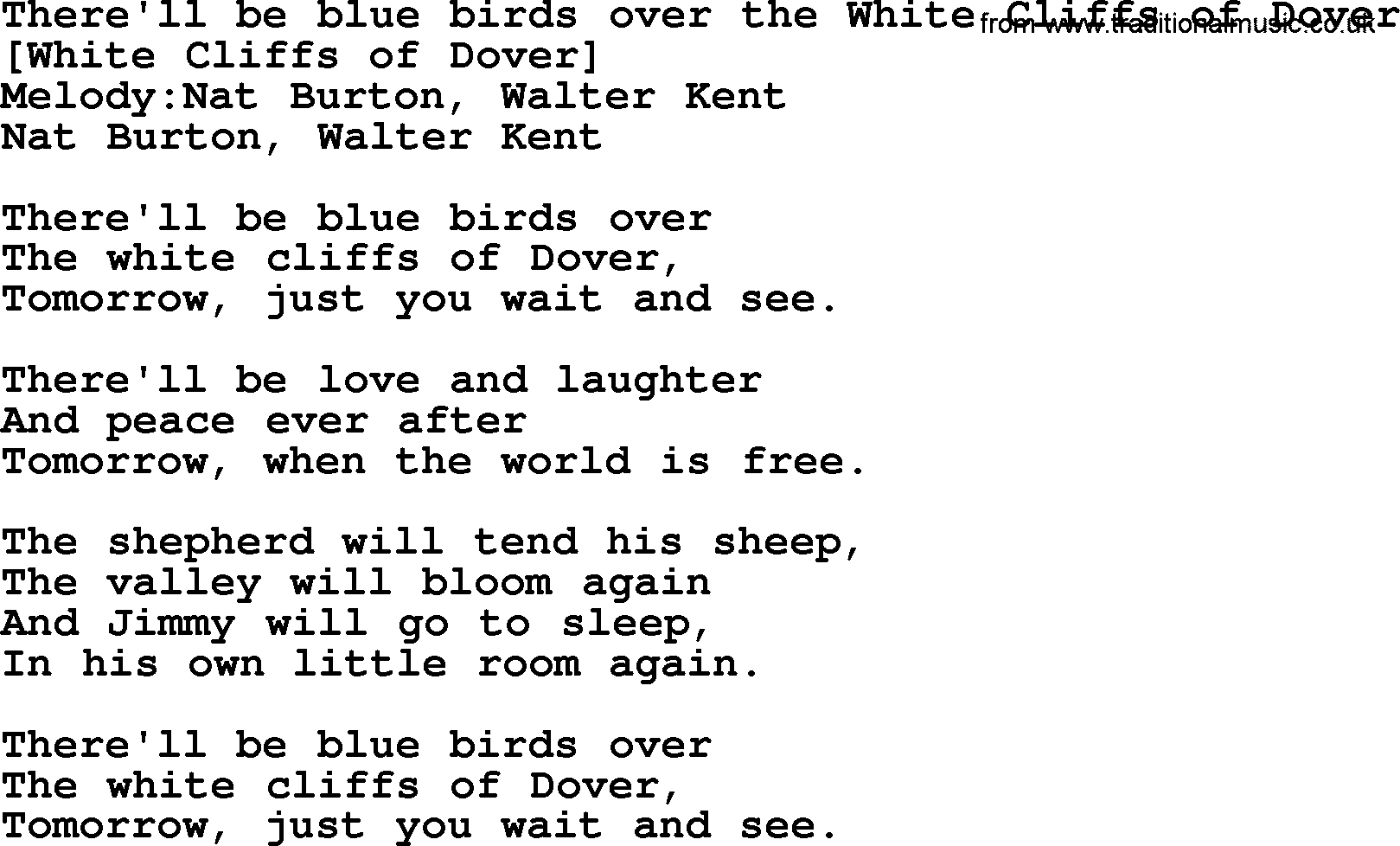 Old English Song: There'll Be Blue Birds Over The White Cliffs Of Dover lyrics