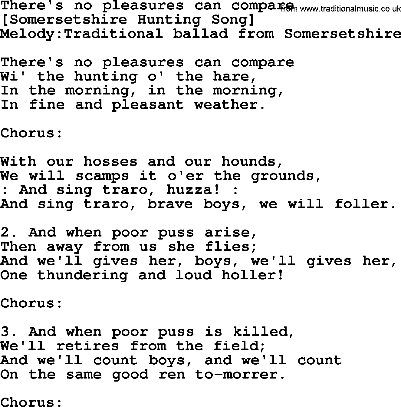 Old English Song: There's No Pleasures Can Compare lyrics