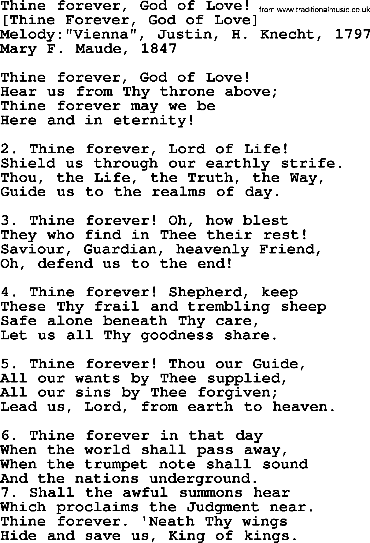 Old English Song: Thine Forever, God Of Love! lyrics