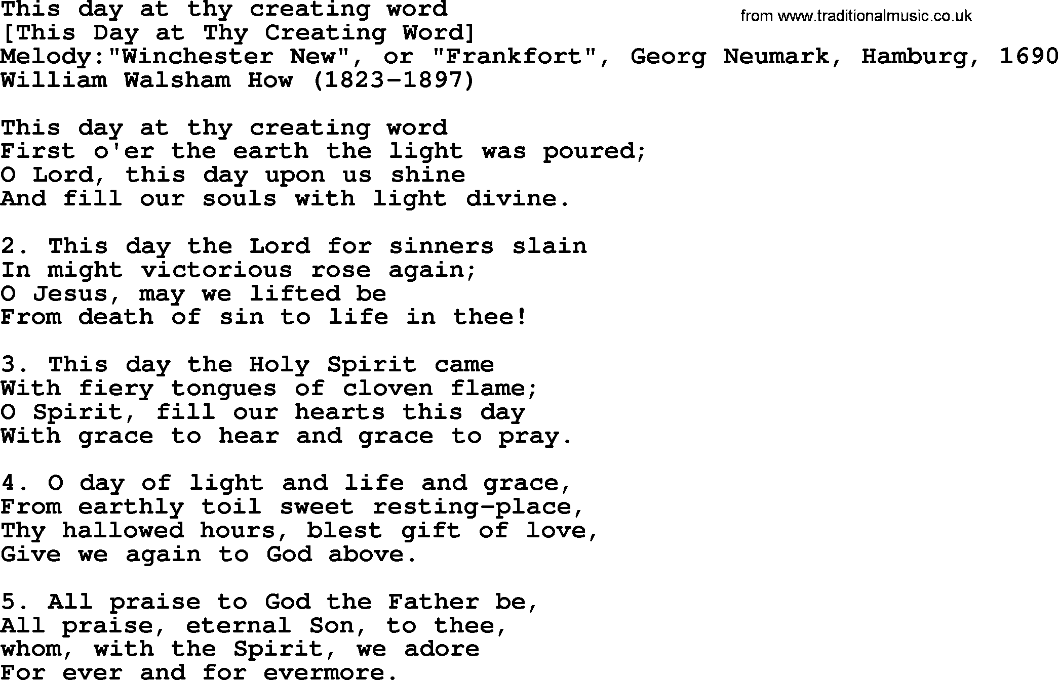 Old English Song: This Day At Thy Creating Word lyrics