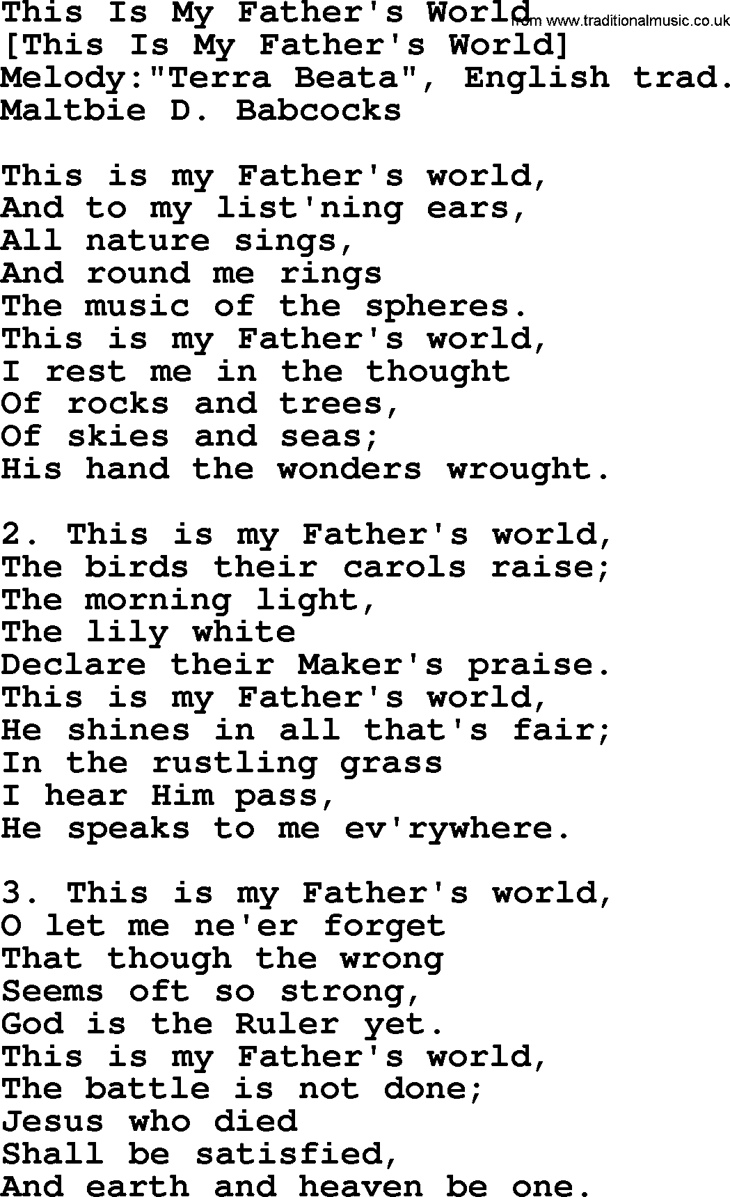 Old English Song: This Is My Father's World lyrics