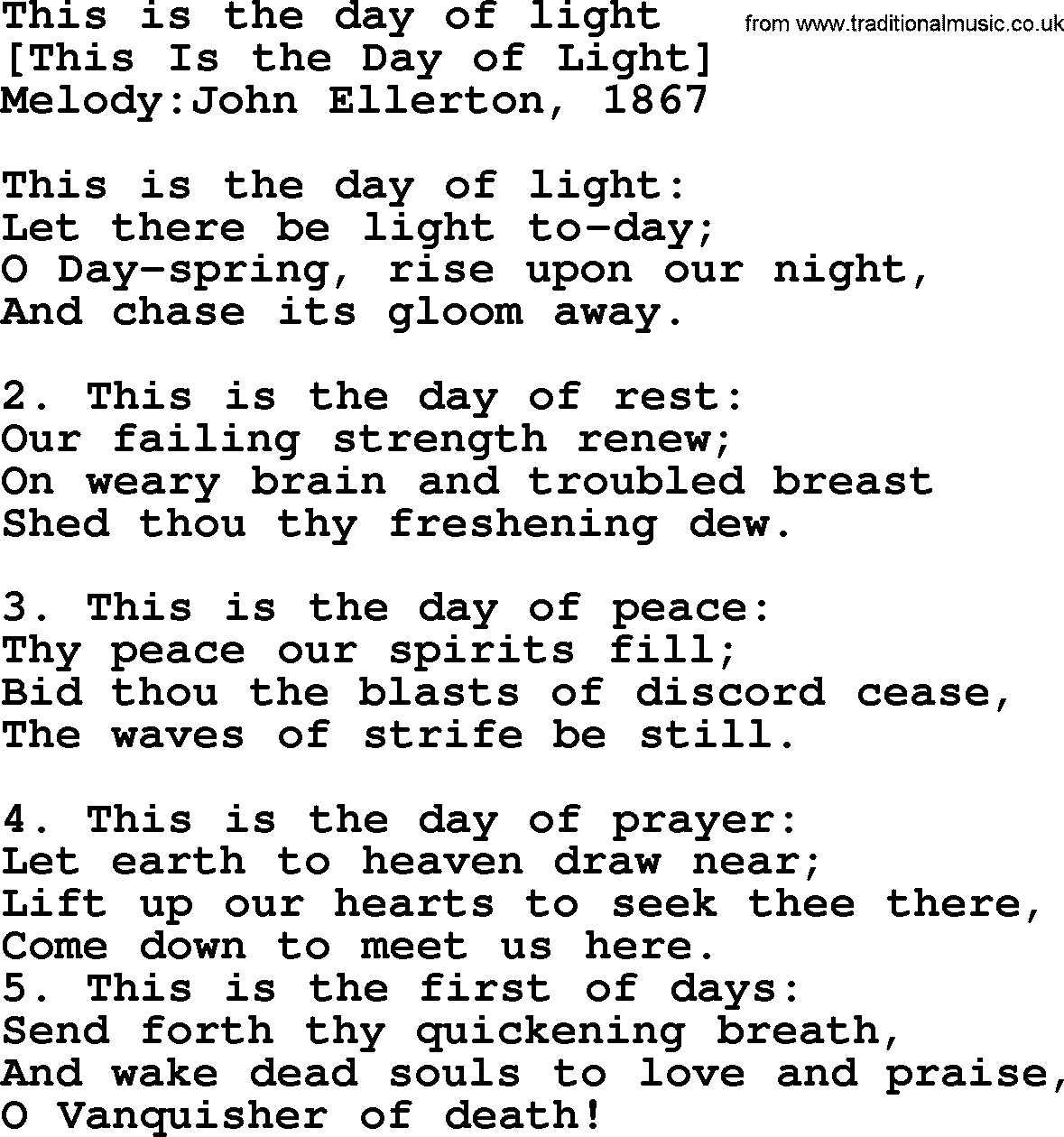 Old English Song: This Is The Day Of Light lyrics