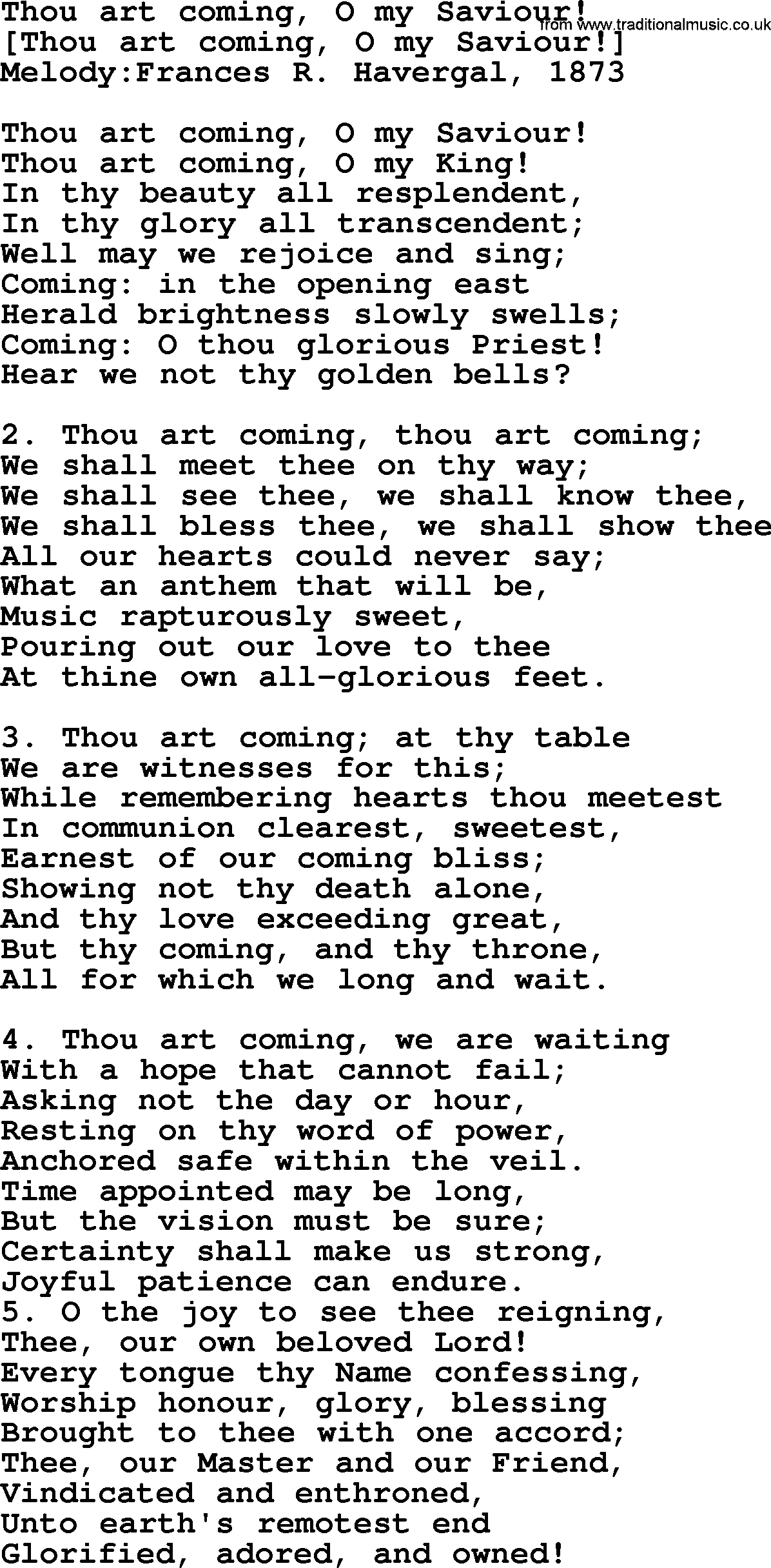 Old English Song: Thou Art Coming, O My Saviour! lyrics