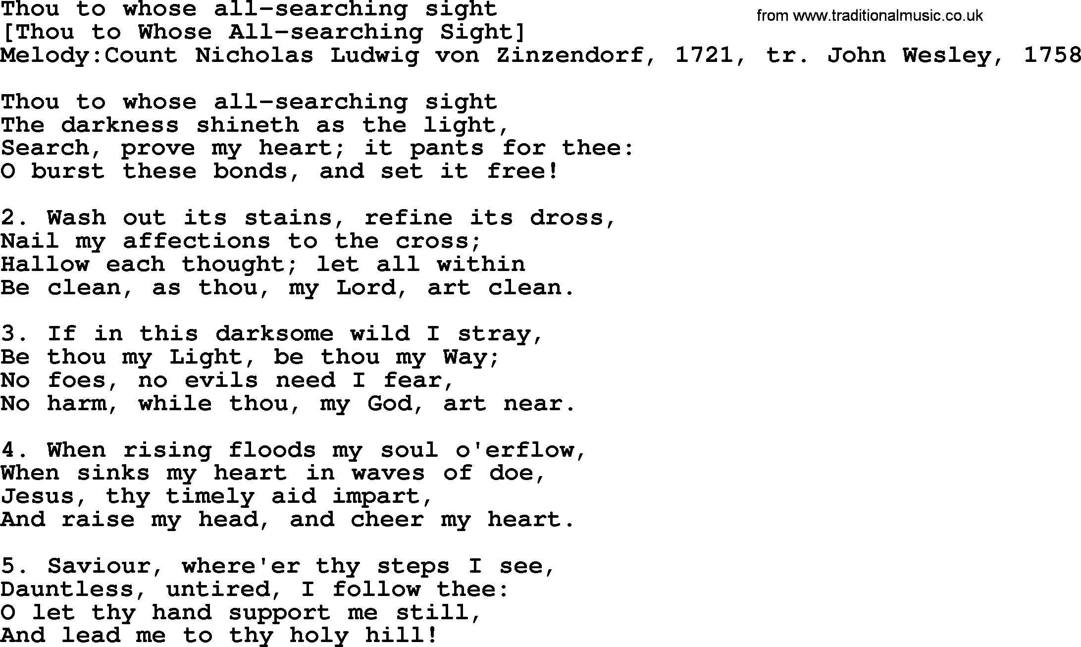 Old English Song: Thou To Whose All-Searching Sight lyrics